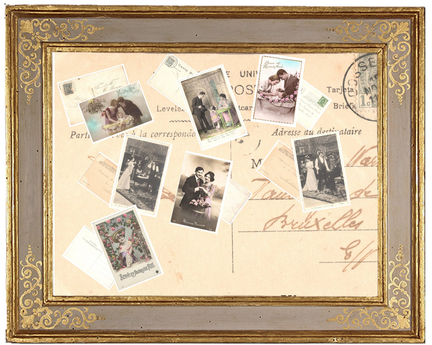x 7 Authentic Vintage French Postcards - Handwritten Antique - Couple with baby - Occasions - Guests - Wishes 600dpi Scans - Out of Collection of more than 400 postcards