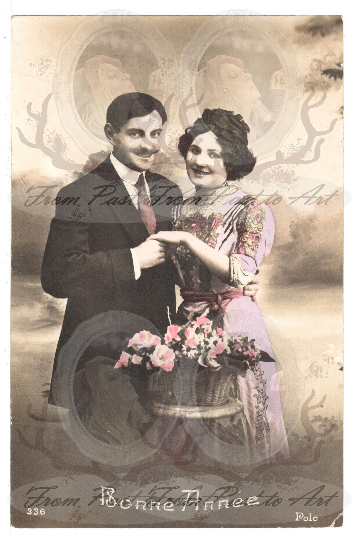 x 7 Authentic Vintage French Postcards - Handwritten Antique - Couple with baby - Occasions - Guests - Wishes 600dpi Scans - Out of Collection of more than 400 postcards