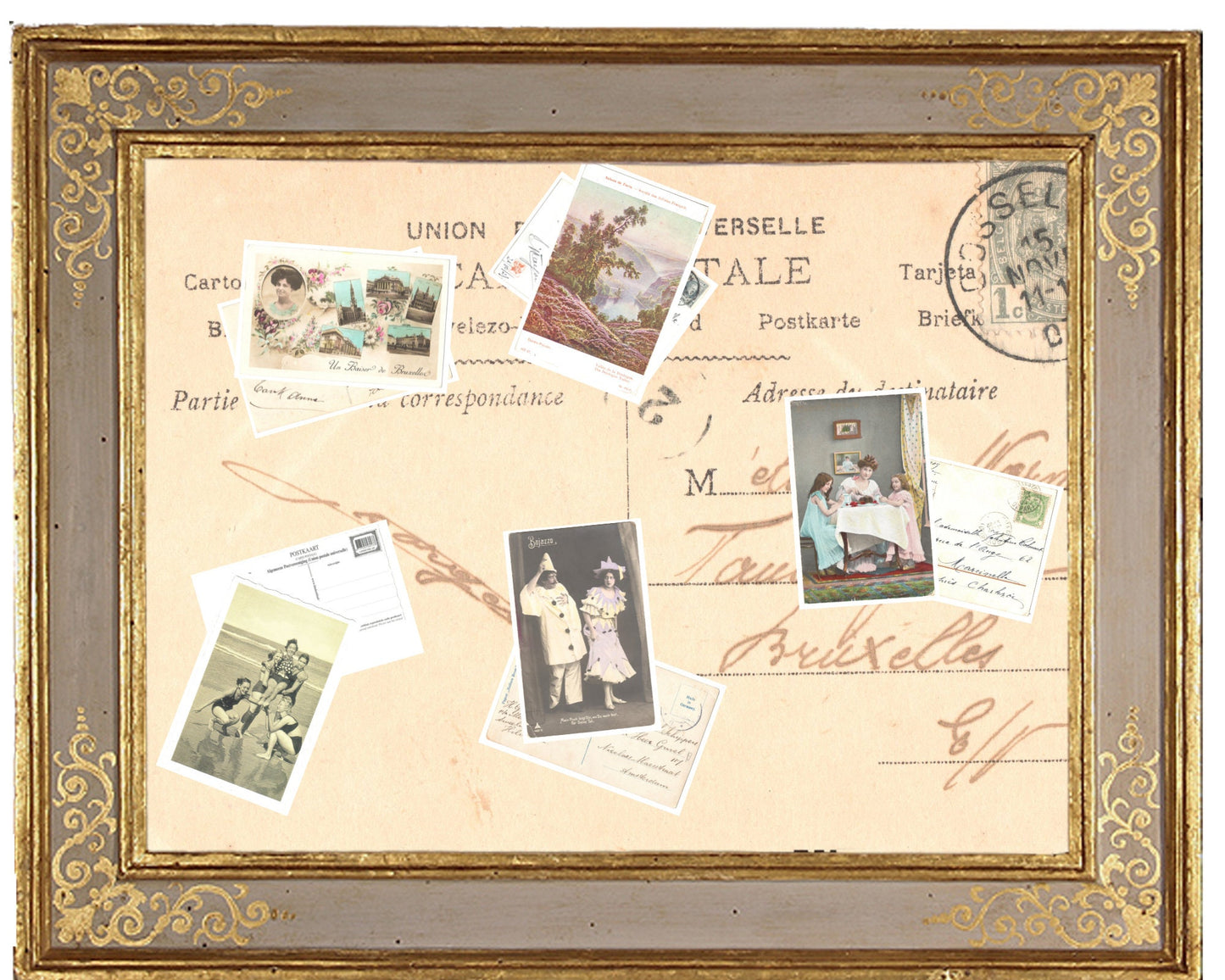 5 Authentic Vintage French Postcards - Handwritten Antique - Ansicht Brussels Dordogne Beach Clowns 600dpi Scans - Out of Collection of more than 400 postcards