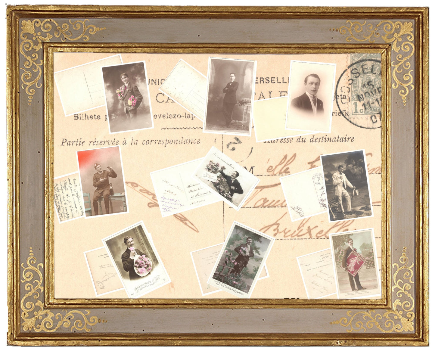 x 8 Authentic Vintage French Postcards - Unused and handwritten - 1 man Greetimgs Romance - 600dpi Scans - Out of Collection of more than 400 postcards