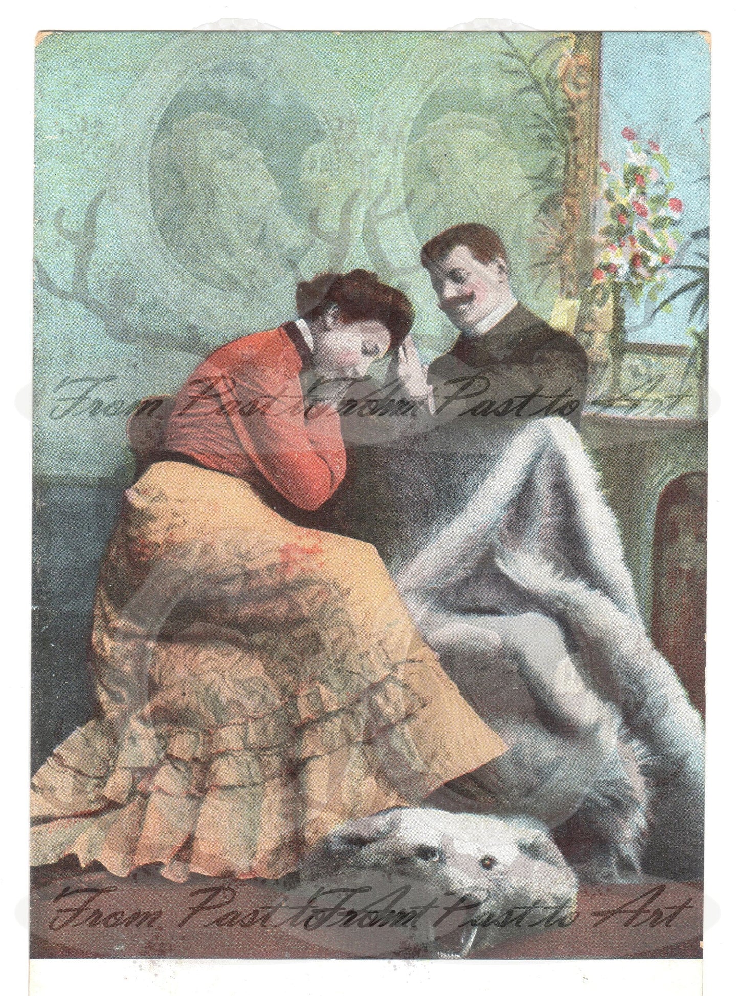 x 8 Authentic Vintage French Postcards - Handwritten Antique - Valentine Love Couples - 600dpi Scans - Out of Collection of more than 400 postcards