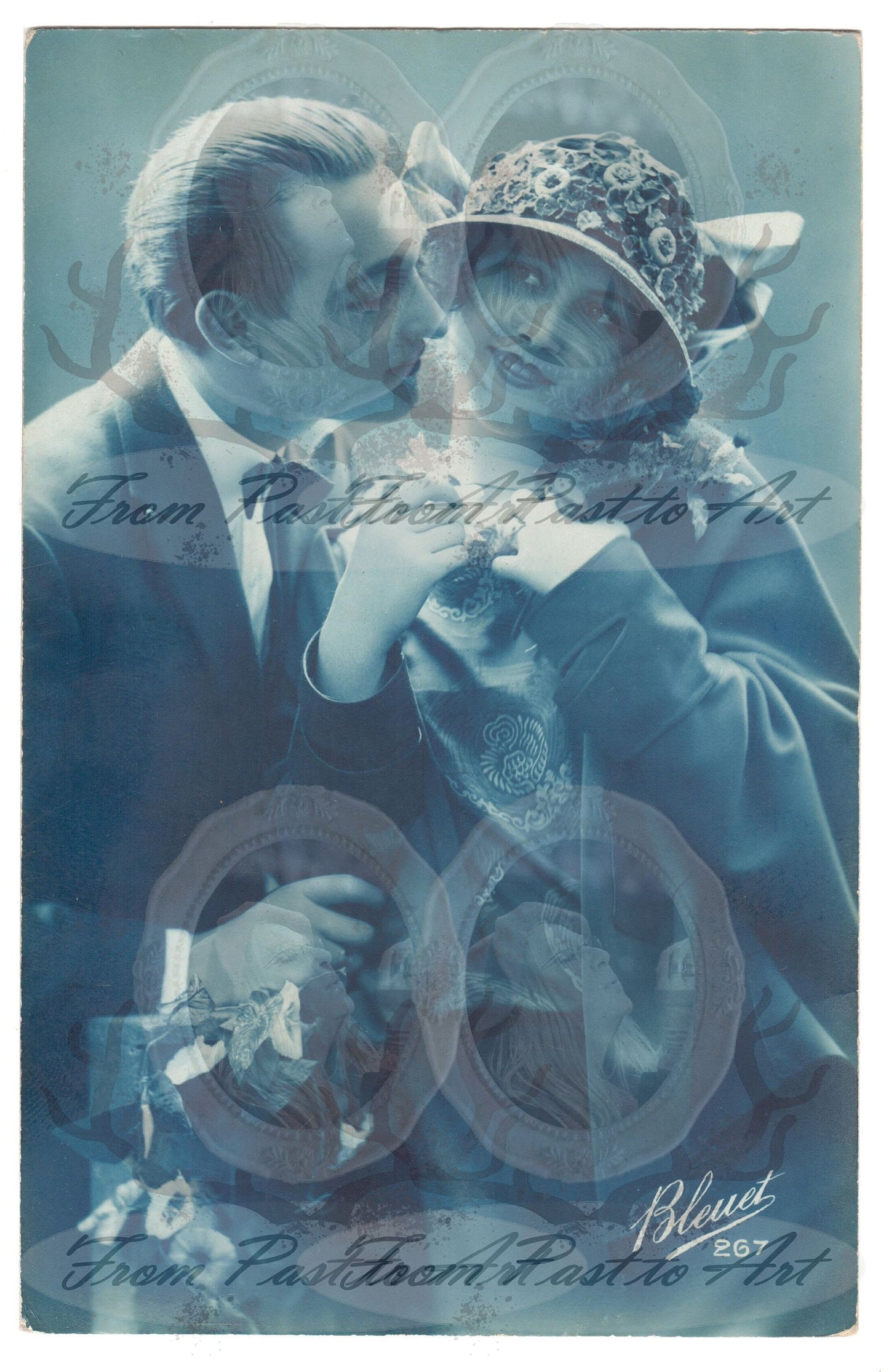 x 8 Authentic Vintage French Postcards - Handwritten Antique - Valentine Love Couples - 600dpi Scans - Out of Collection of more than 400 postcards