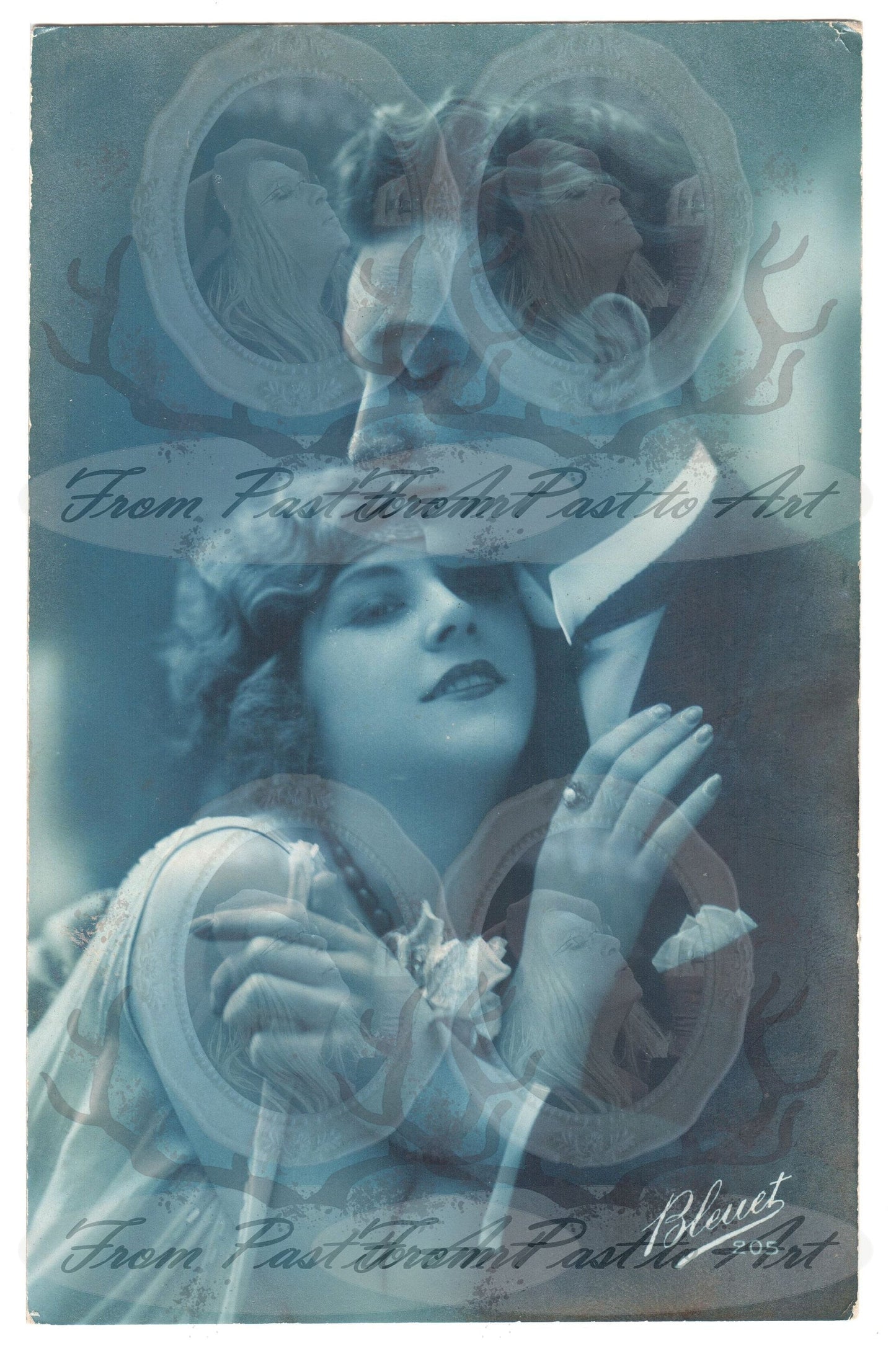 x 8 Authentic Vintage French Postcards - Handwritten Antique - Valentine Love Couples - 600dpi Scans - Out of Collection of more than 400 postcards