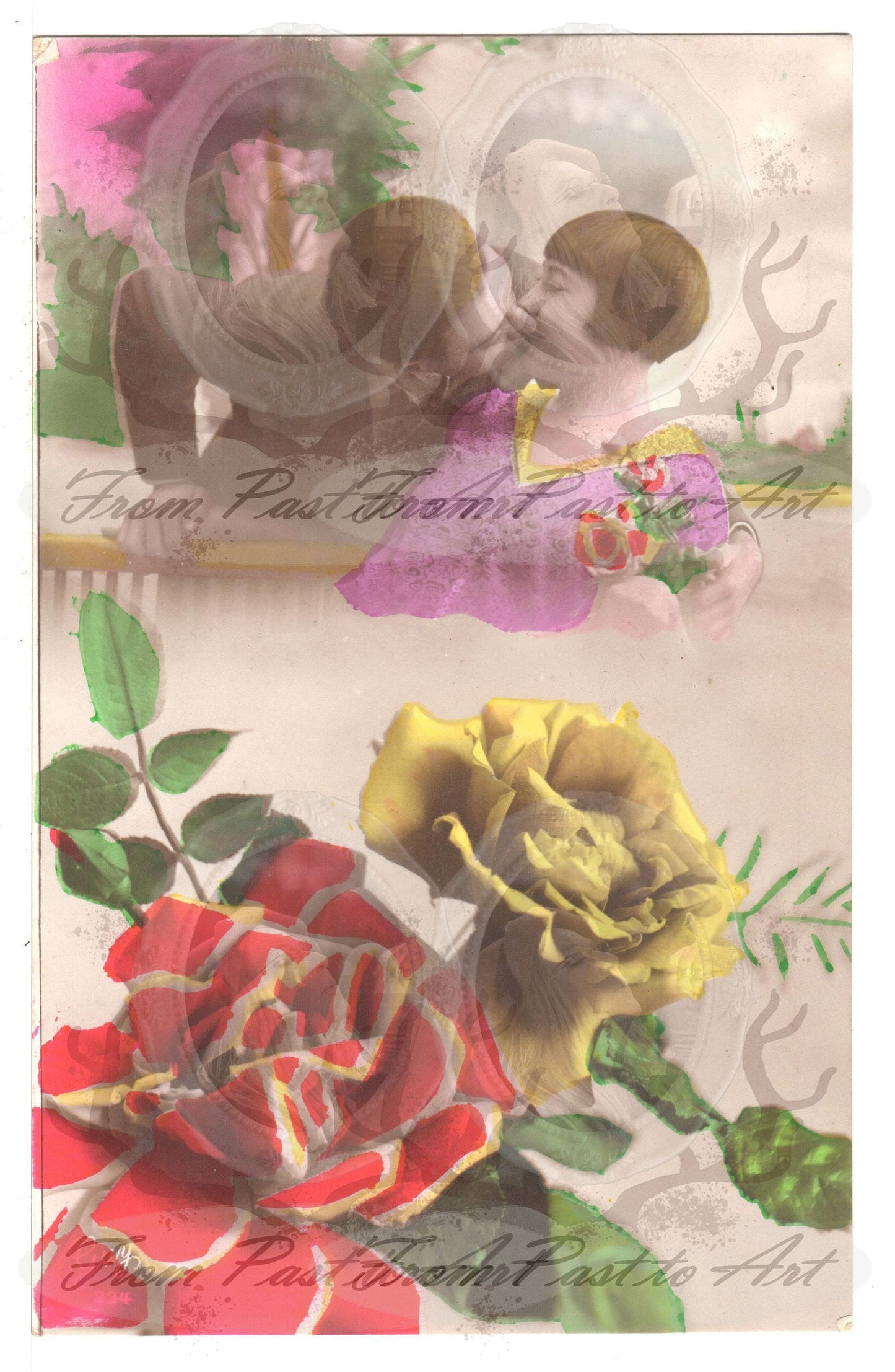 x 8 Authentic Vintage French Postcards - Unused - Valentine Love Couples - 600dpi Scans - Out of Collection of more than 400 postcards