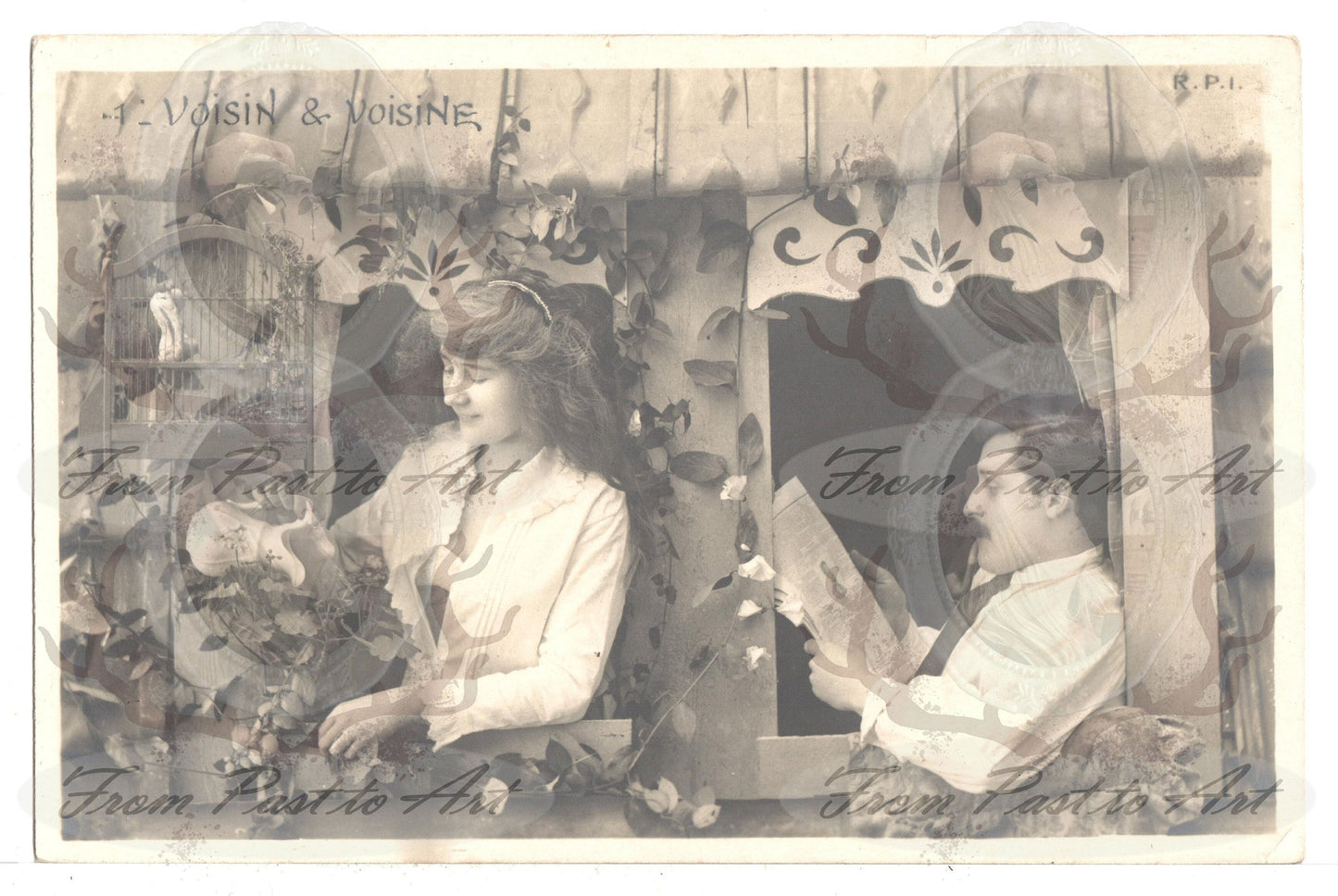 x 8 Authentic Vintage French Postcards - Unused - Valentine Love Couples - 600dpi Scans - Out of Collection of more than 400 postcards