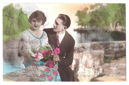 x 8 Authentic Vintage French Postcards - Unused - Valentine Love Couples - 600dpi Scans - Out of Collection of more than 400 postcards