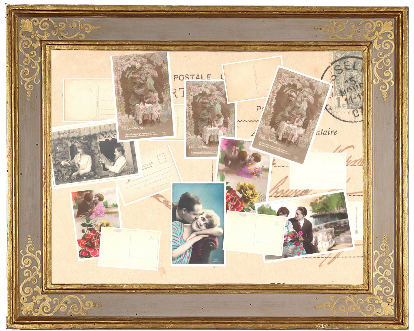 x 8 Authentic Vintage French Postcards - Unused - Valentine Love Couples - 600dpi Scans - Out of Collection of more than 400 postcards