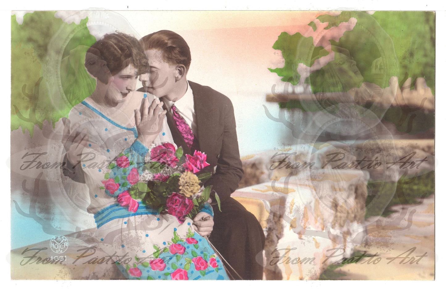 x 8 Authentic Vintage French Postcards - Unused - Valentine Love Couples - mother in law- 600dpi Scans - Out of Collection of more than 400 postcards
