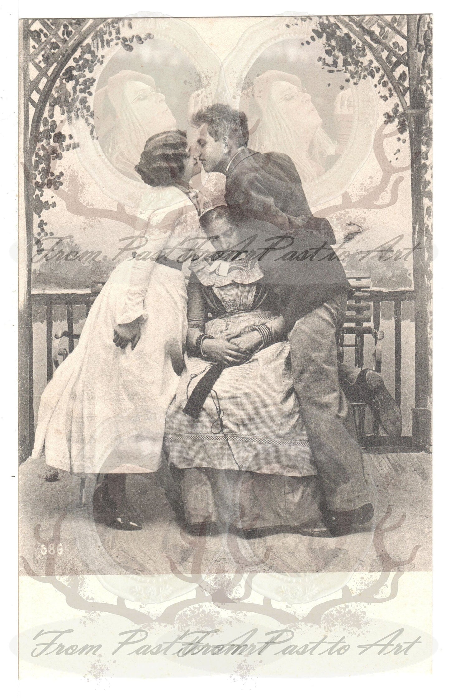 x 8 Authentic Vintage French Postcards - Unused - Valentine Love Couples - mother in law- 600dpi Scans - Out of Collection of more than 400 postcards