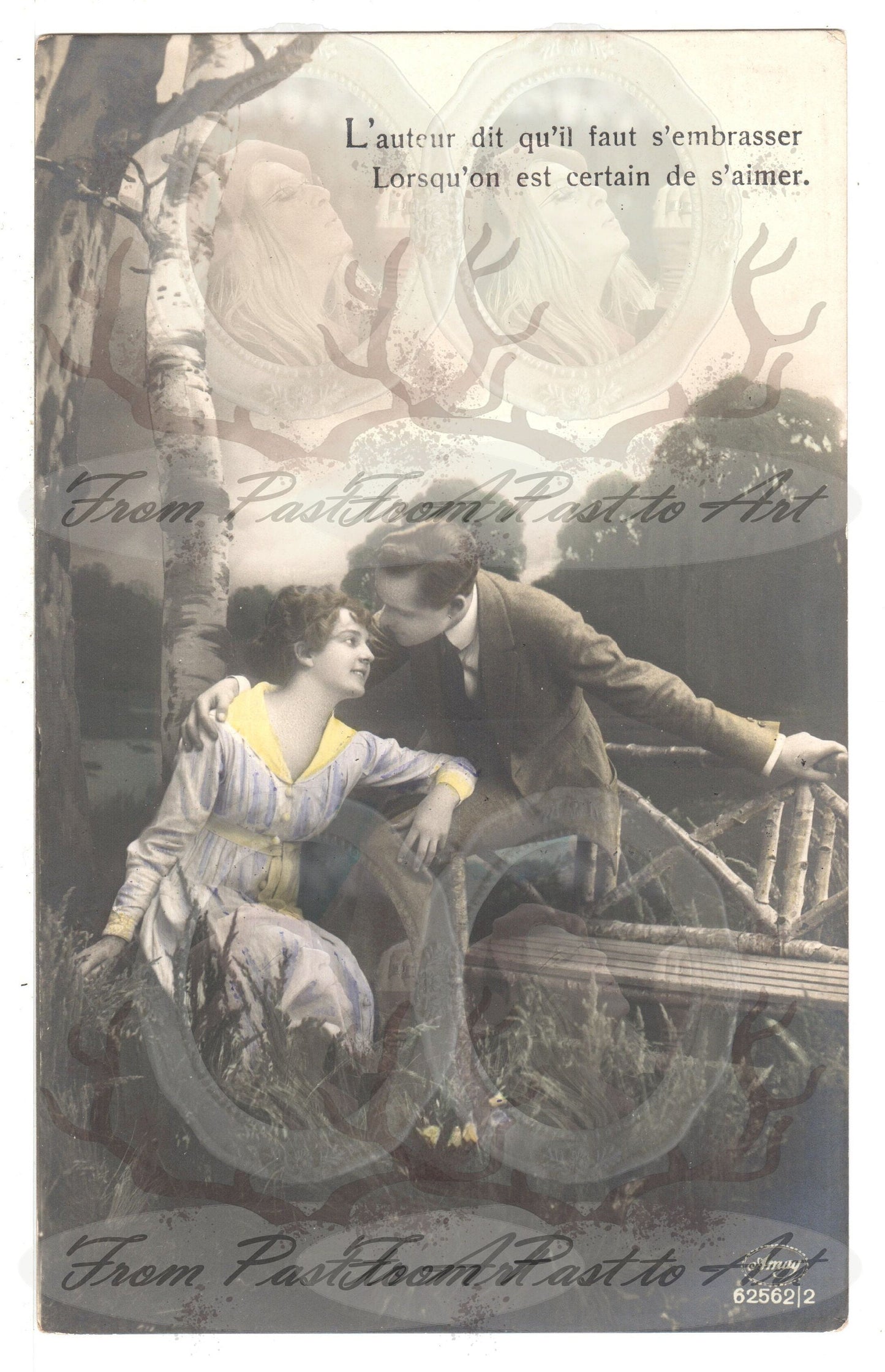 x 8 Authentic Vintage French Postcards - Unused - Valentine Love Couples - 600dpi Scans - Out of Collection of more than 400 postcards