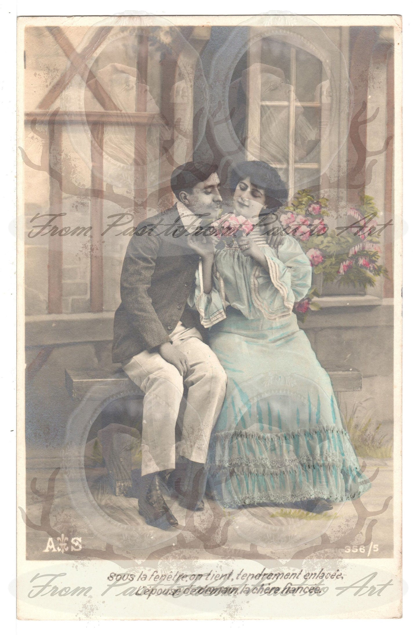 x 8 Authentic Vintage French Postcards - Unused - Valentine Love Couples - 600dpi Scans - Out of Collection of more than 400 postcards