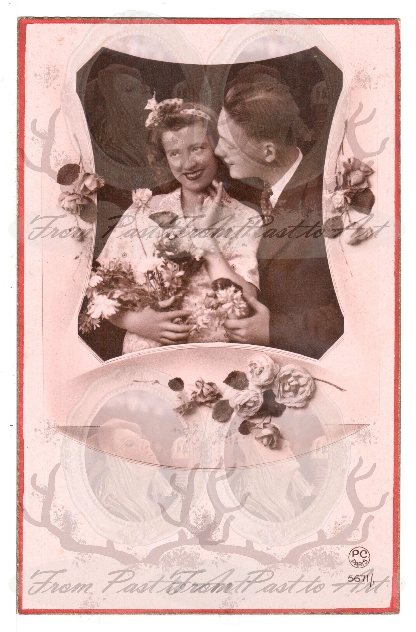 x 8 Authentic Vintage French Postcards - Unused - Valentine Love Couples - 600dpi Scans - Out of Collection of more than 400 postcards