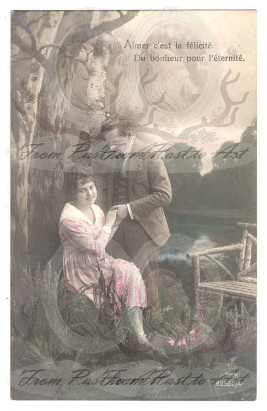x 8 Authentic Vintage French Postcards - Unused - Valentine Love Couples - 600dpi Scans - Out of Collection of more than 400 postcards