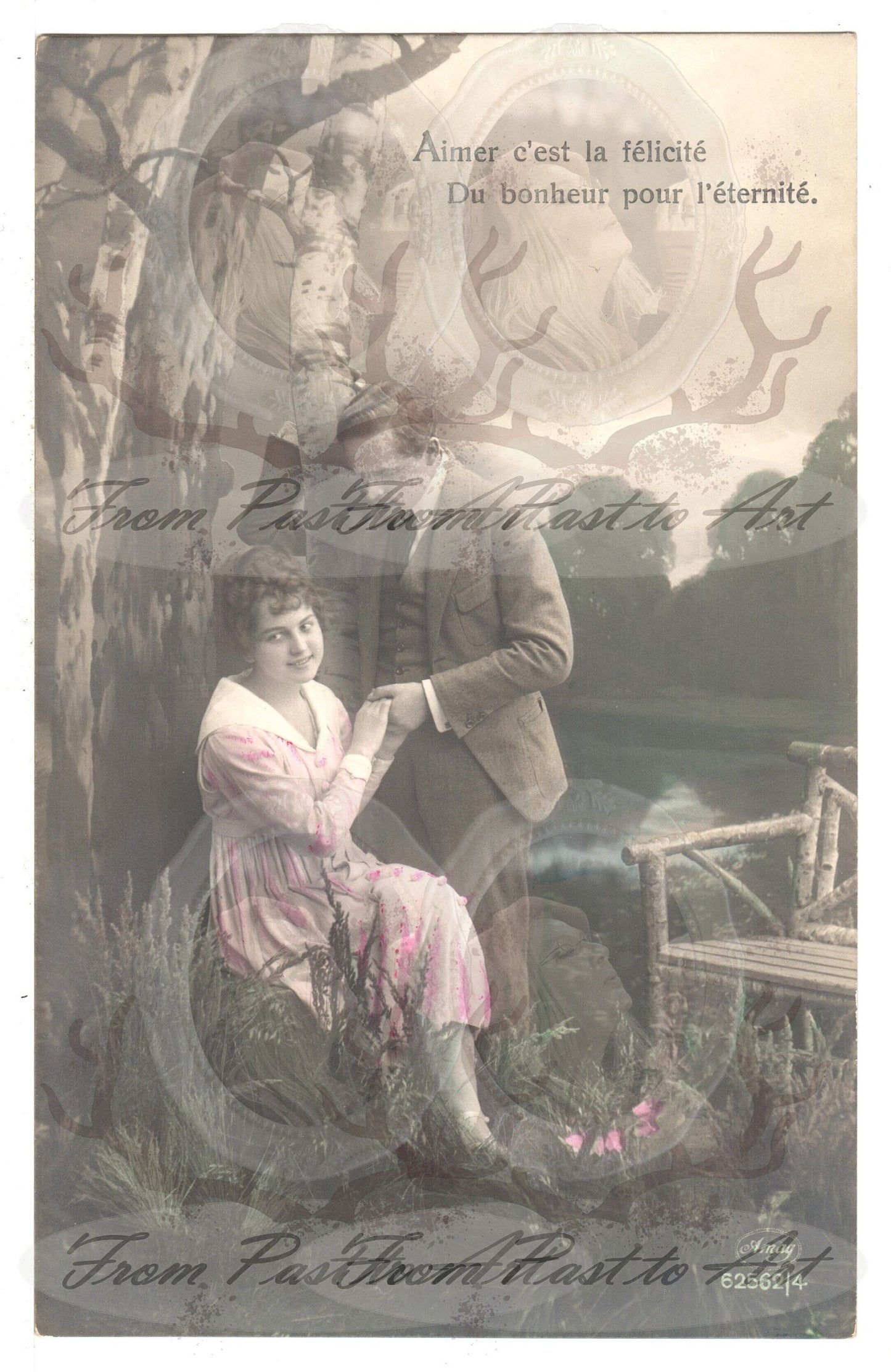 x 8 Authentic Vintage French Postcards - Unused - Valentine Love Couples - 600dpi Scans - Out of Collection of more than 400 postcards