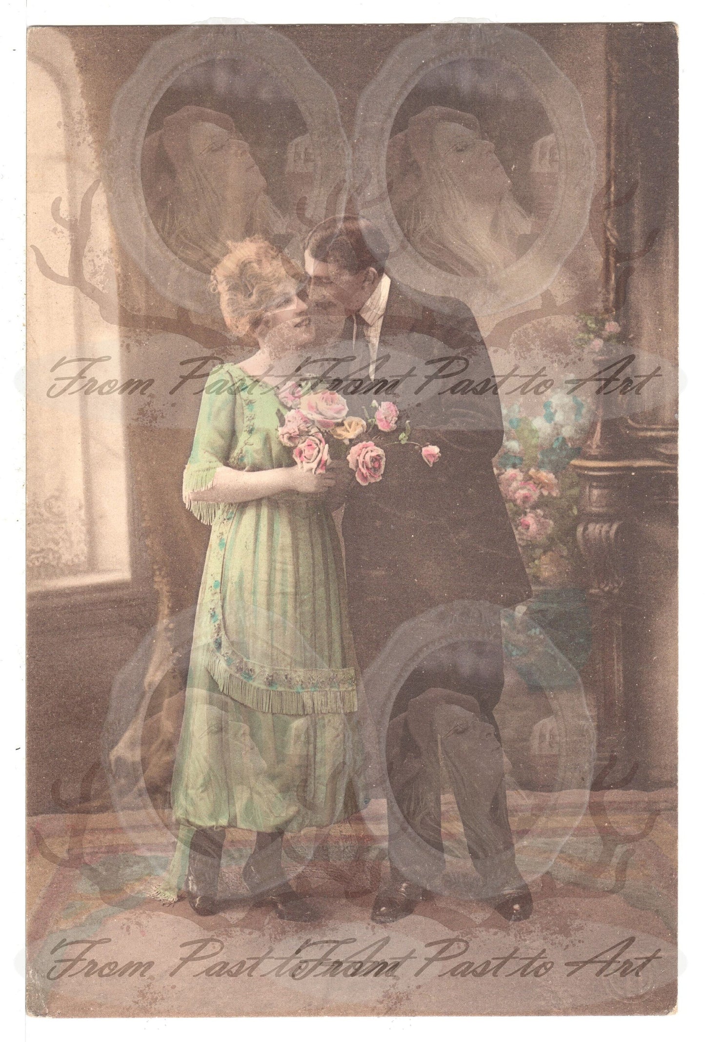 x 8 Authentic Vintage French Postcards - Unused - Valentine Love Couples - 600dpi Scans - Out of Collection of more than 400 postcards