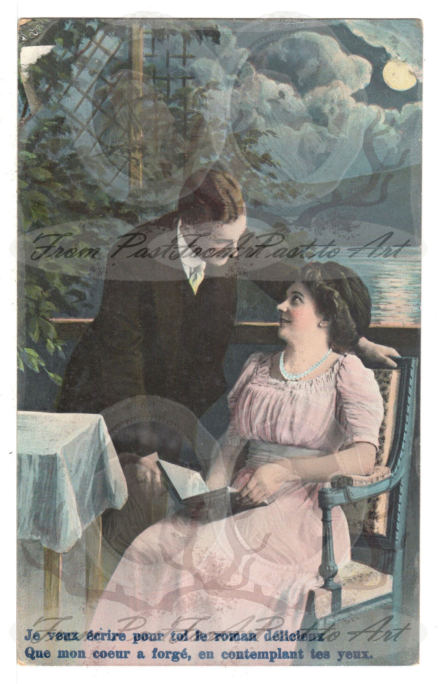 x 8 Authentic Vintage French Postcards - Unused - Valentine Love Couples - 600dpi Scans - Out of Collection of more than 400 postcards