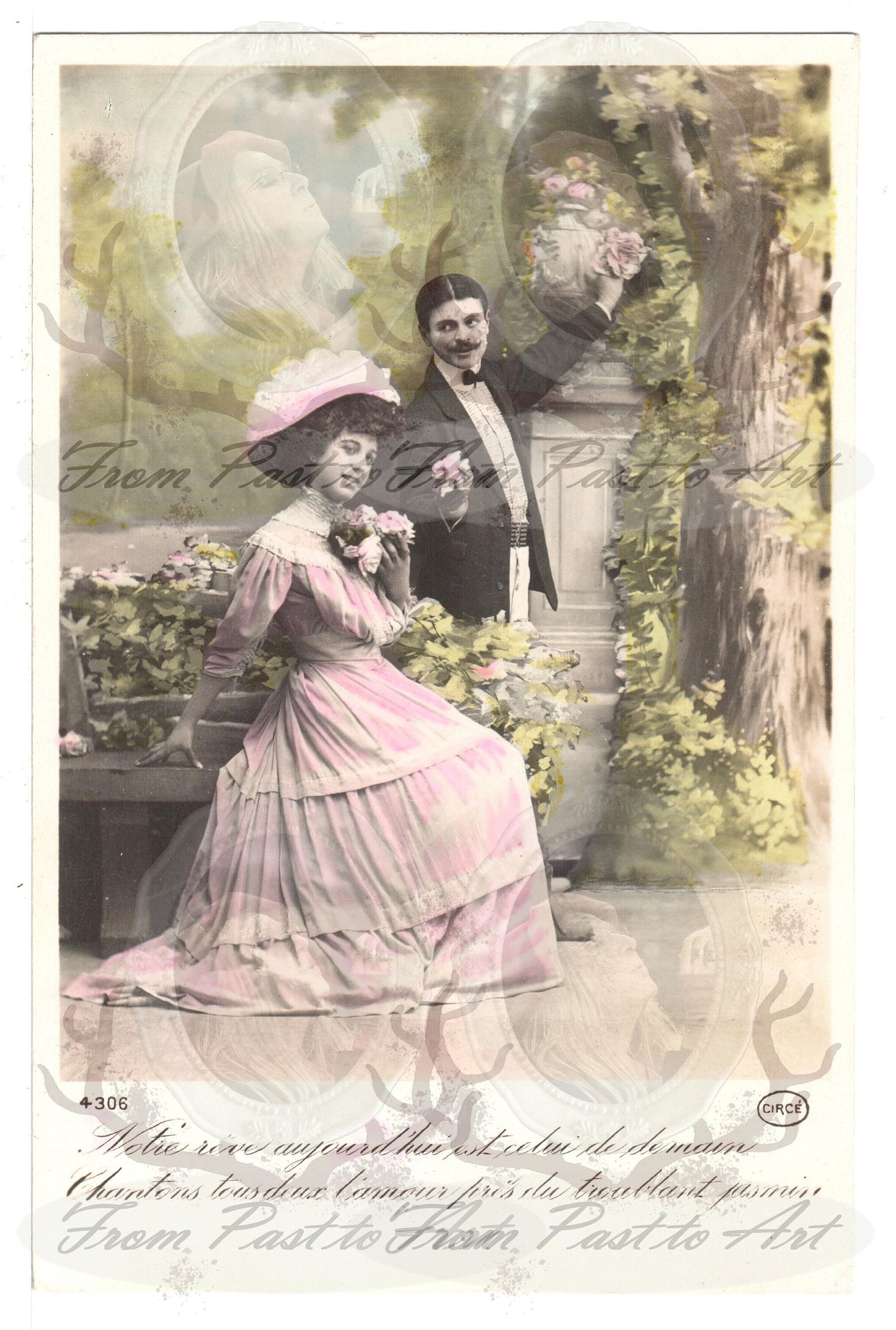x 8 Authentic Vintage French Postcards - Unused - Valentine Love Couples - 600dpi Scans - Out of Collection of more than 400 postcards