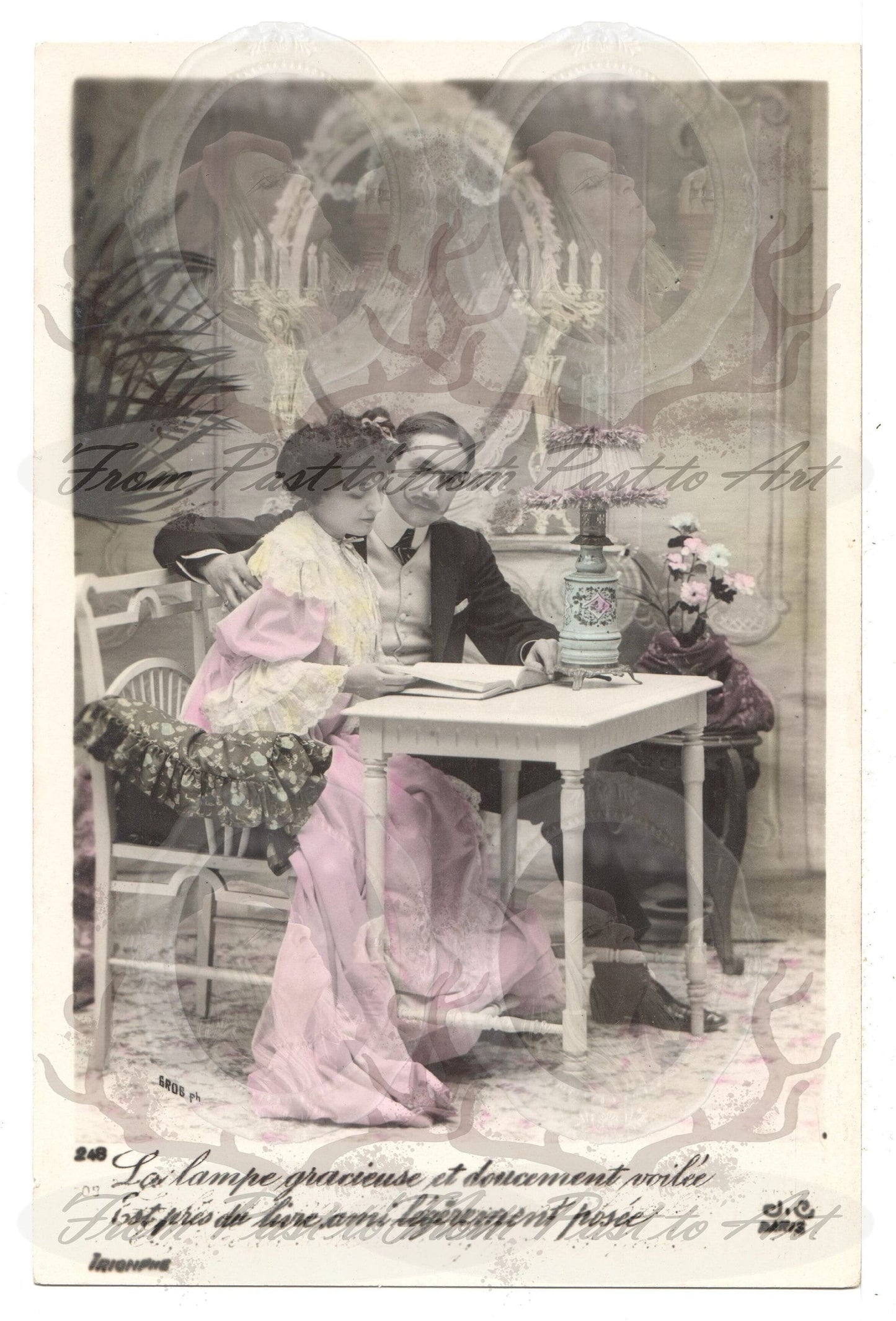 x 8 Authentic Vintage French Postcards - Unused - Valentine Love Couples - 600dpi Scans - Out of Collection of more than 400 postcards