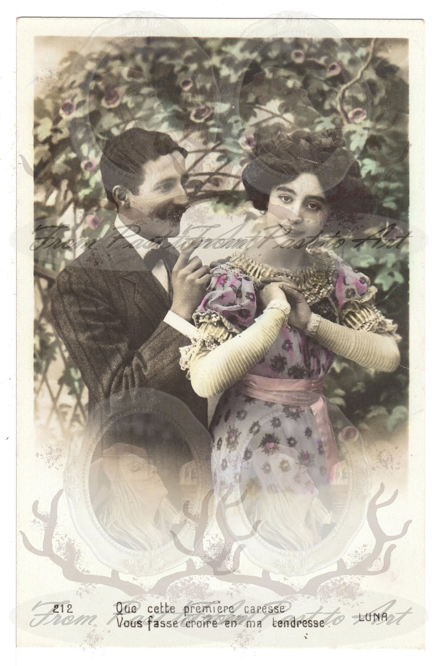 x 8 Authentic Vintage French Postcards - Unused - Valentine Love Couples - 600dpi Scans - Out of Collection of more than 400 postcards