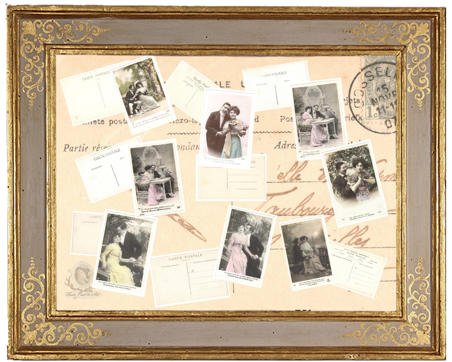 x 8 Authentic Vintage French Postcards - Unused - Valentine Love Couples - 600dpi Scans - Out of Collection of more than 400 postcards