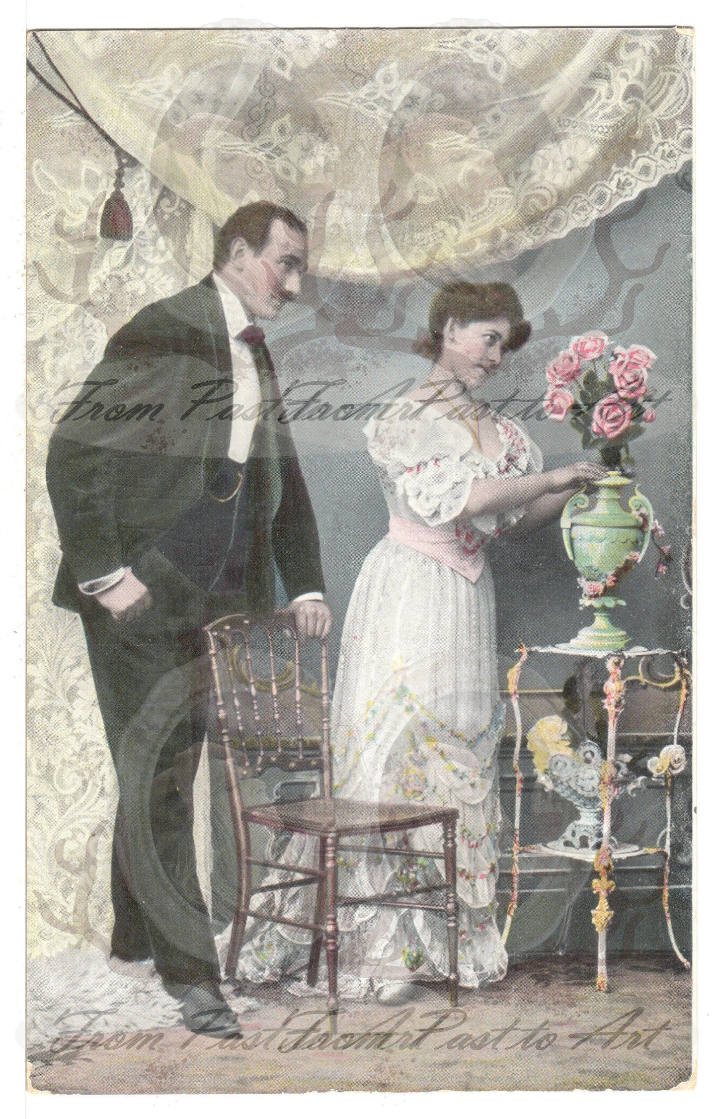 x 8 Authentic Vintage French Postcards - Unused - Valentine Love Couples - 600dpi Scans - Out of Collection of more than 400 postcards