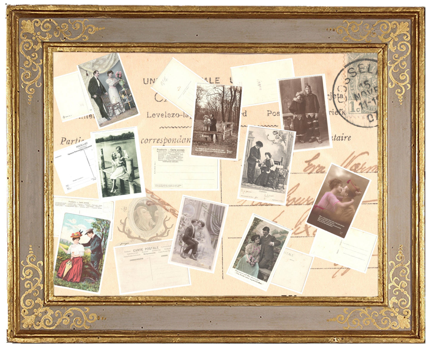 x 8 Authentic Vintage French Postcards - Unused - Valentine Love Couples - 600dpi Scans - Out of Collection of more than 400 postcards
