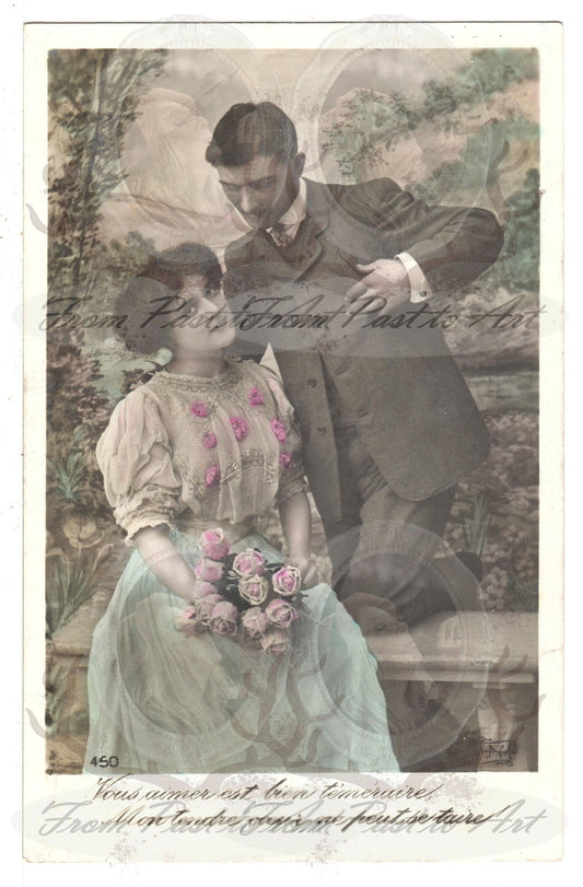 x 8 Authentic Vintage French Postcards - Unused - Valentine Love Couples - 600dpi Scans - Out of Collection of more than 400 postcards