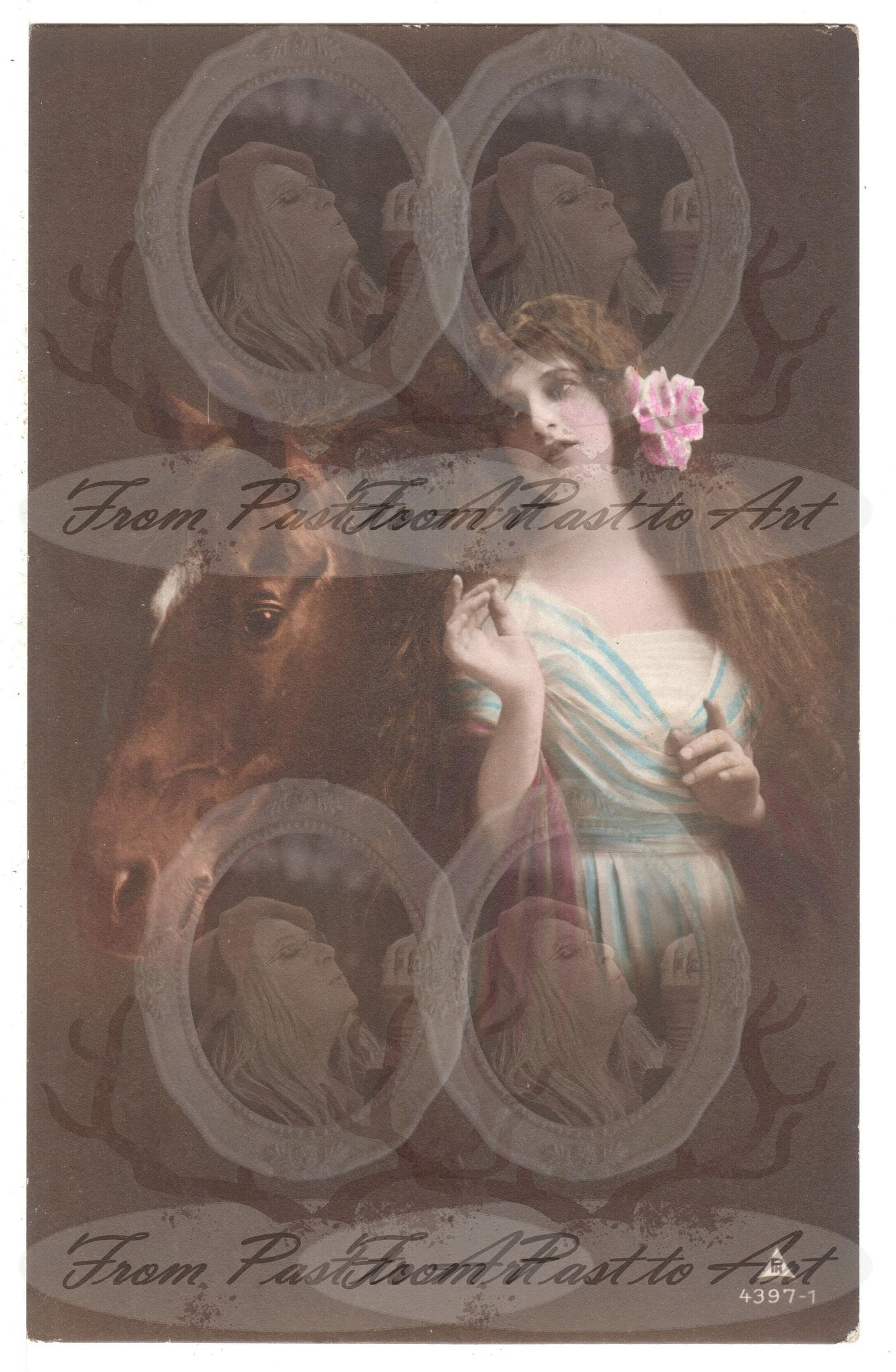 x 8 Authentic Vintage French Postcards - Unused - Woman-Horse-Love- Romantic-Occasions 600dpi Scans - Out of Collection of more than 400 postcards