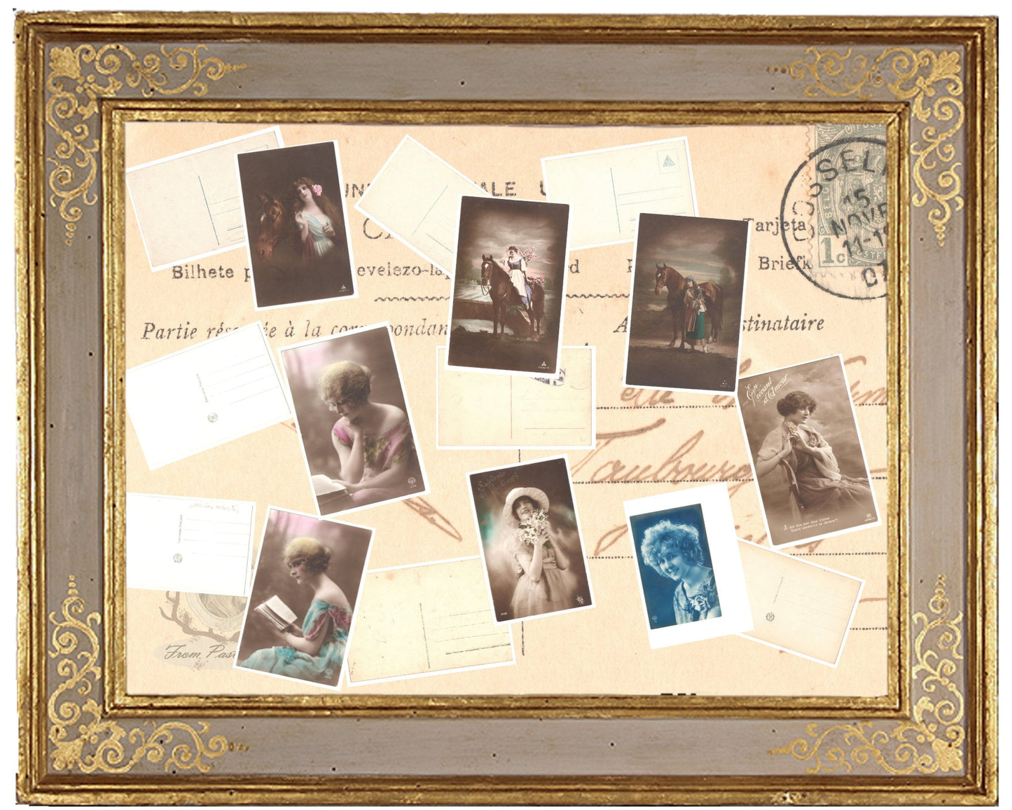 x 8 Authentic Vintage French Postcards - Unused - Woman-Horse-Love- Romantic-Occasions 600dpi Scans - Out of Collection of more than 400 postcards