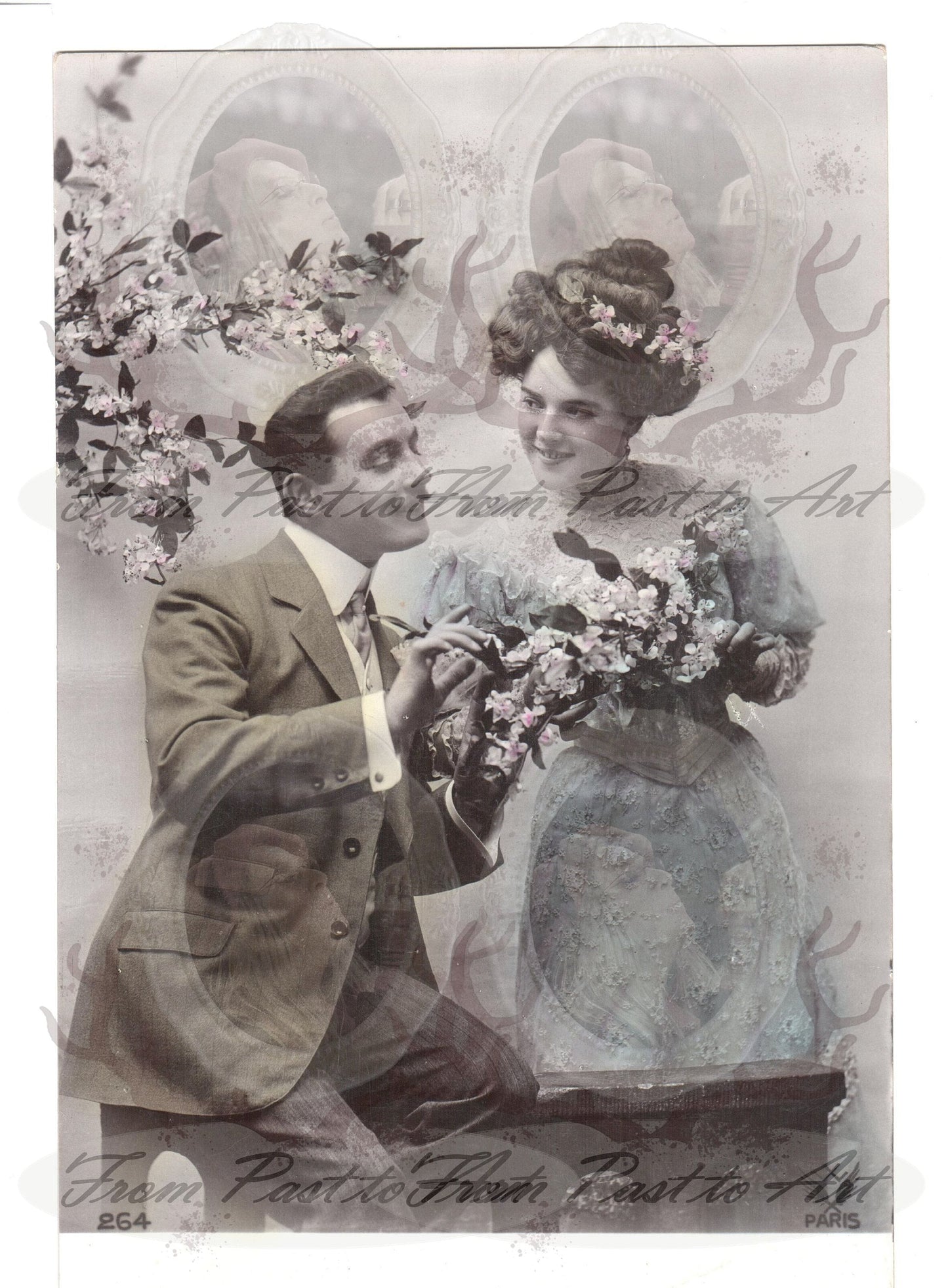x 8 Authentic Vintage French Postcards - Handwritten Antique - Valentine Love Couples - 600dpi Scans - Out of Collection of more than 400 postcards