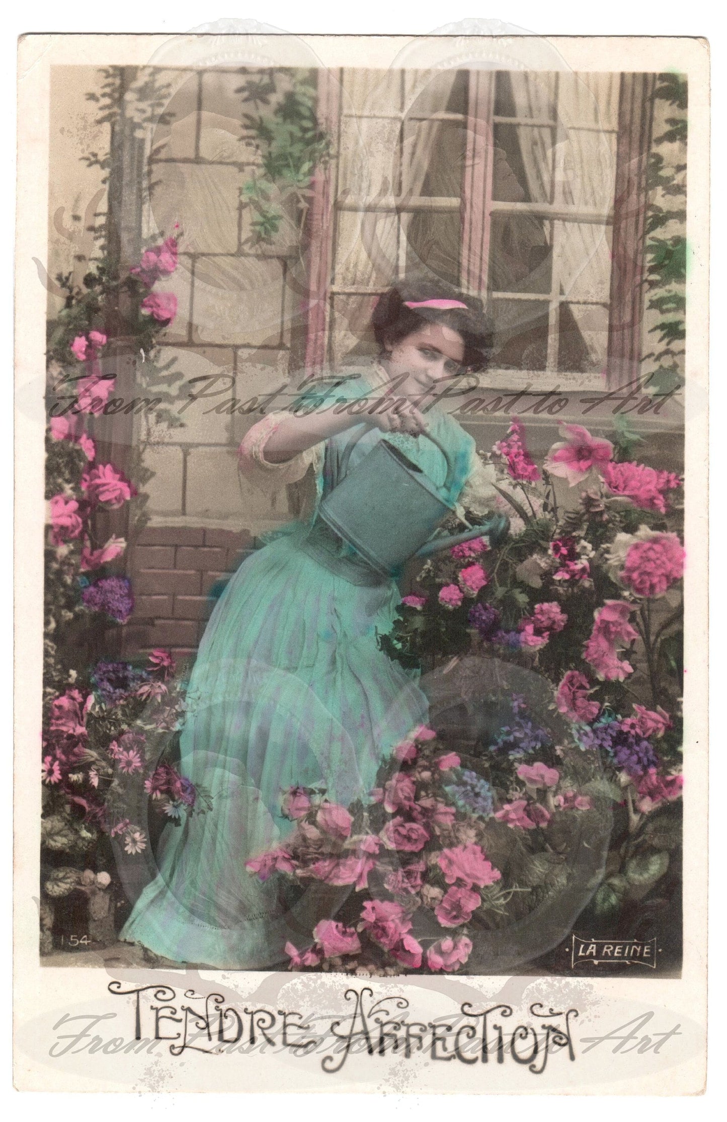 x 8 Authentic Vintage French Postcards - Handwritten Antique - Valentine Love Couples - 600dpi Scans - Out of Collection of more than 400 postcards