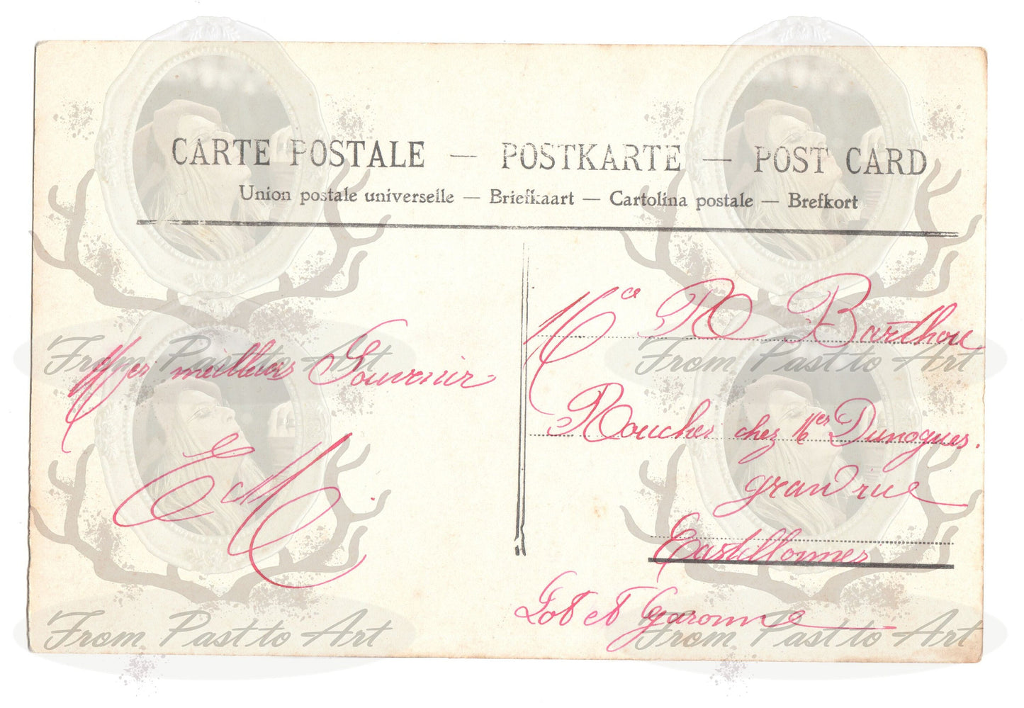x 8 Authentic Vintage French Postcards - Handwritten Antique - Valentine Love Couples - 600dpi Scans - Out of Collection of more than 400 postcards