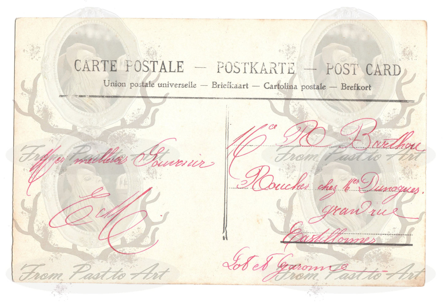 x 8 Authentic Vintage French Postcards - Handwritten Antique - Valentine Love Couples - 600dpi Scans - Out of Collection of more than 400 postcards