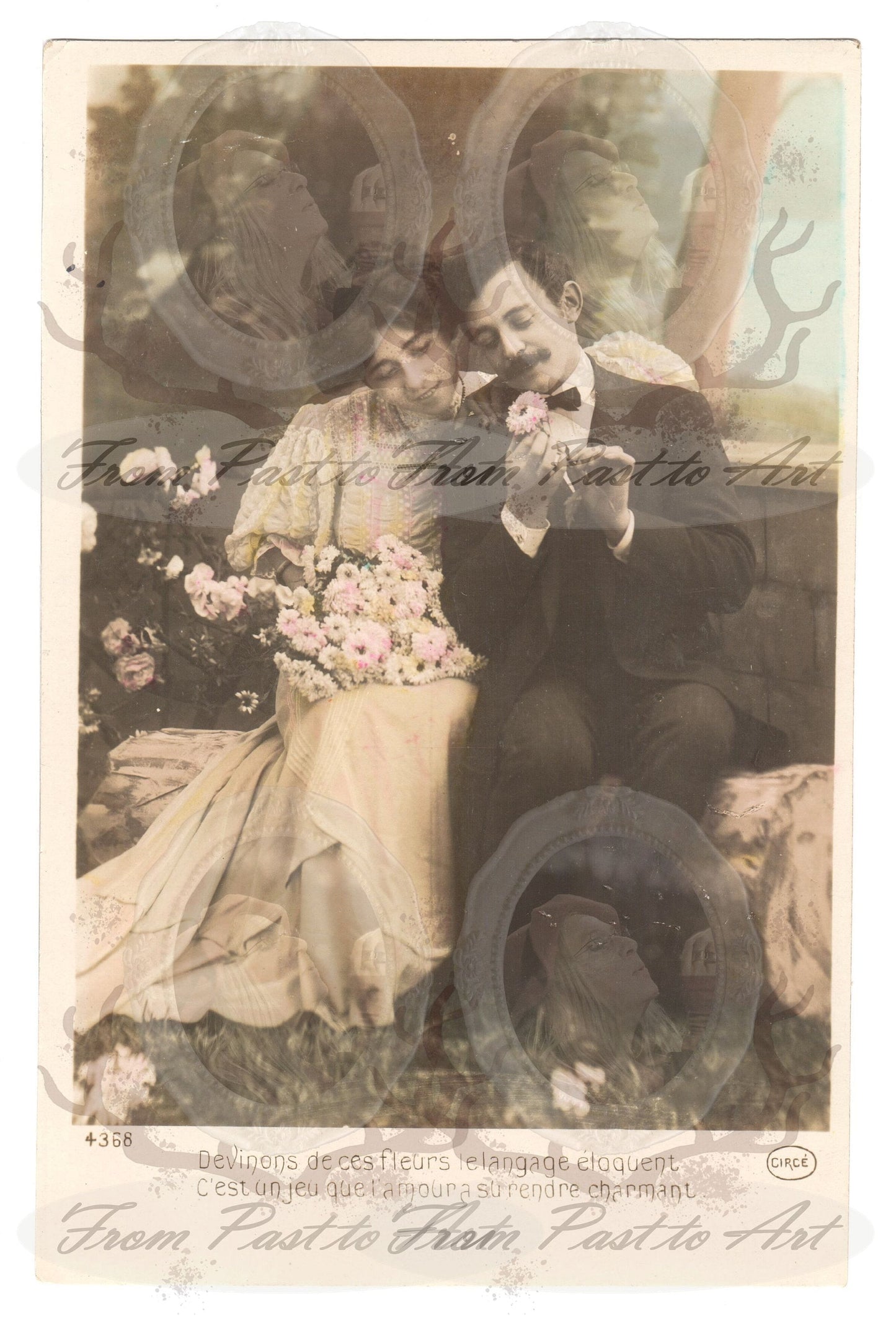 x 8 Authentic Vintage French Postcards - Handwritten Antique - Valentine Love Couples - 600dpi Scans - Out of Collection of more than 400 postcards