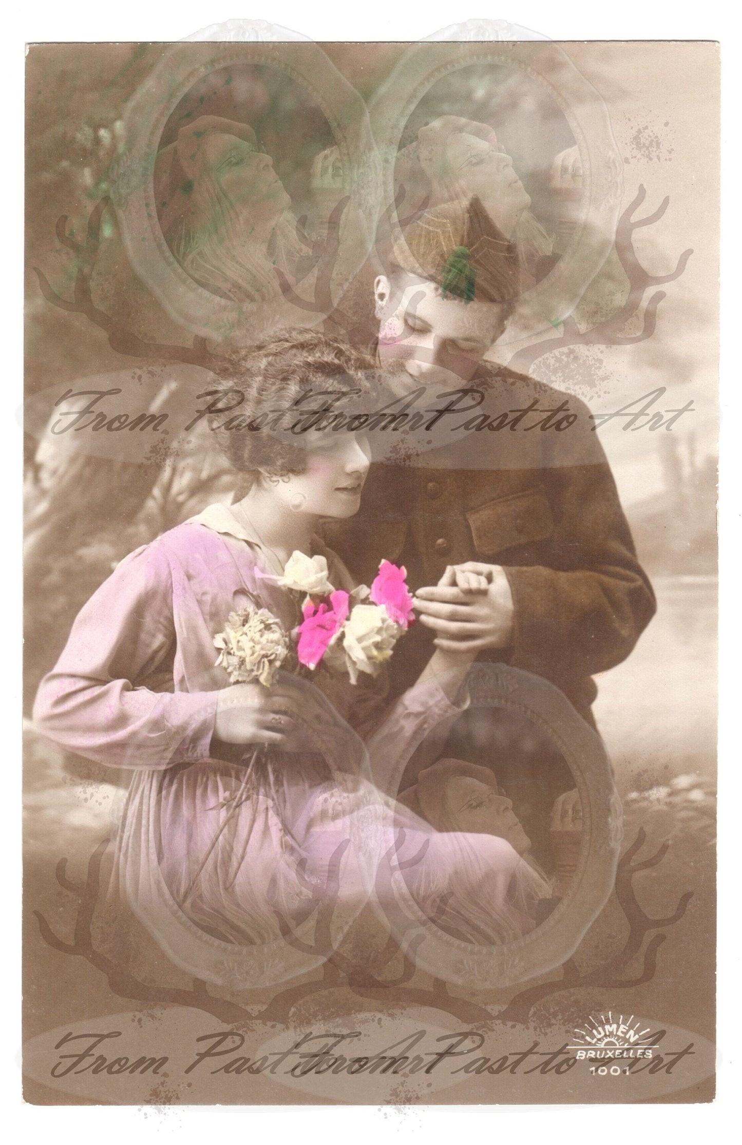 x 8 Authentic Vintage French Postcards - Handwritten Antique - Valentine Love Couples - 600dpi Scans - Out of Collection of more than 400 postcards