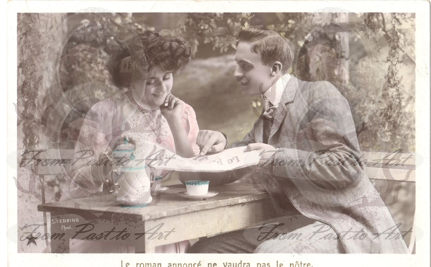 x 8 Authentic Vintage French Postcards - Handwritten Antique - Valentine Love Couples - 600dpi Scans - Out of Collection of more than 400 postcards