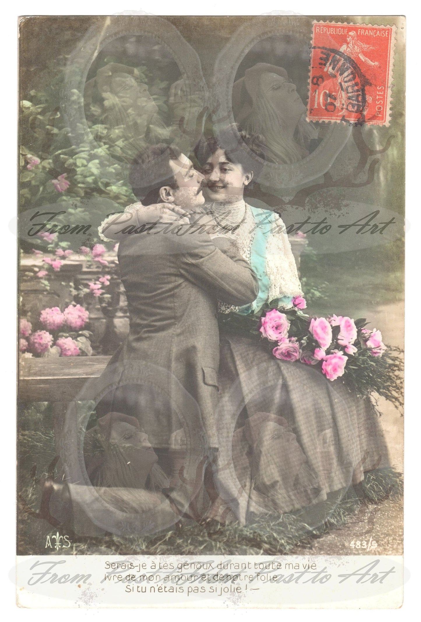 x 8 Authentic Vintage French Postcards - Handwritten Antique - Valentine Love Couples - 600dpi Scans - Out of Collection of more than 400 postcards