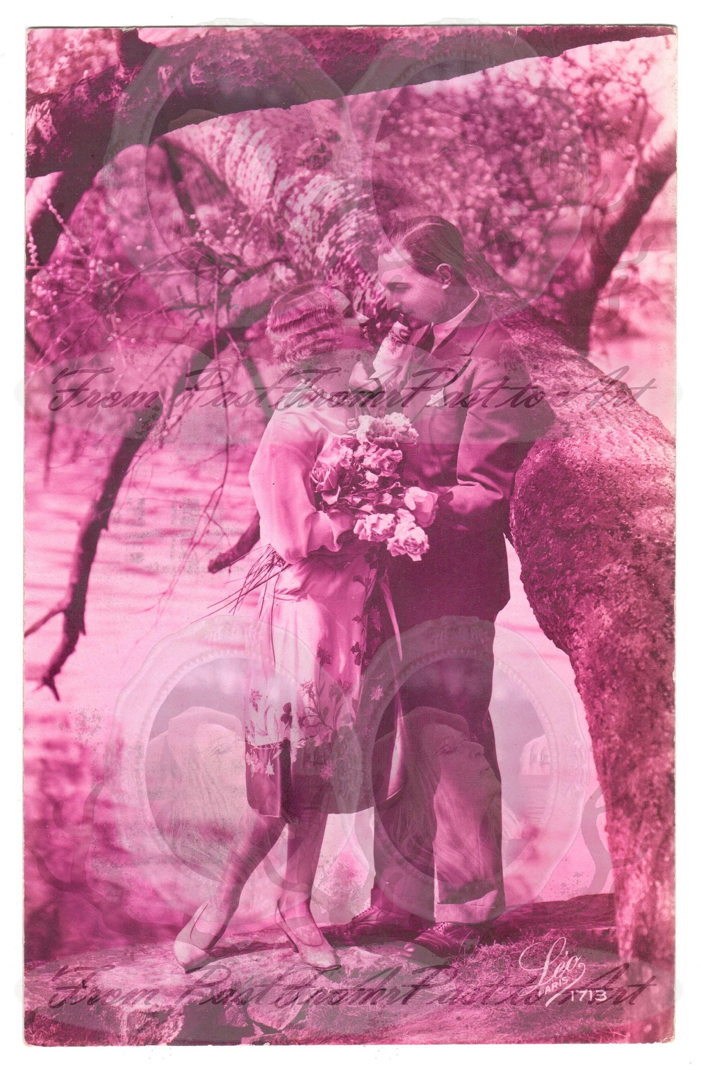 x 8 Authentic Vintage French Postcards - Handwritten Antique - Valentine Love Couples - 600dpi Scans - Out of Collection of more than 400 postcards