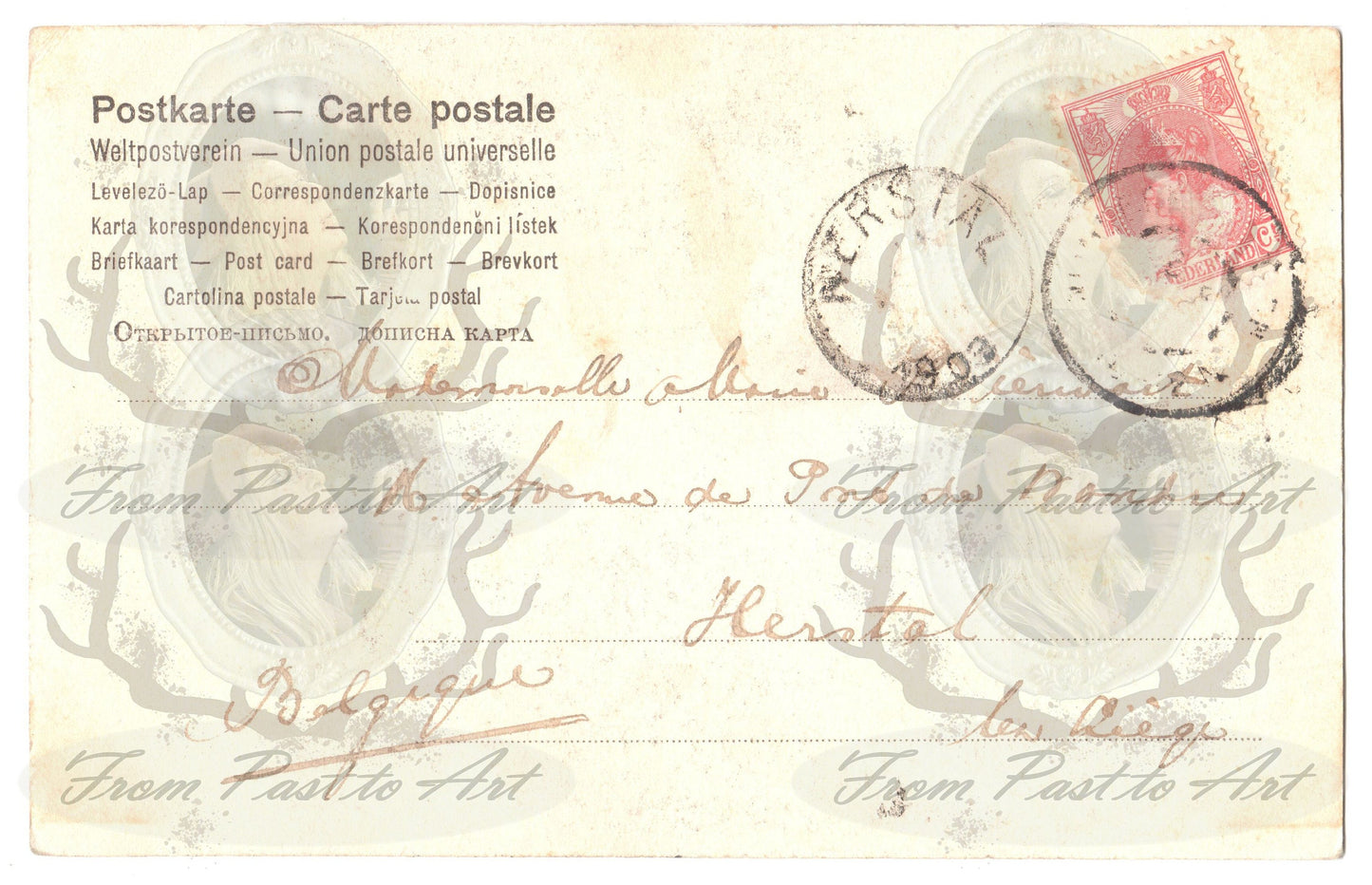 x 8 Authentic Vintage French Postcards - Handwritten Antique - Valentine Love Couples - 600dpi Scans - Out of Collection of more than 400 postcards