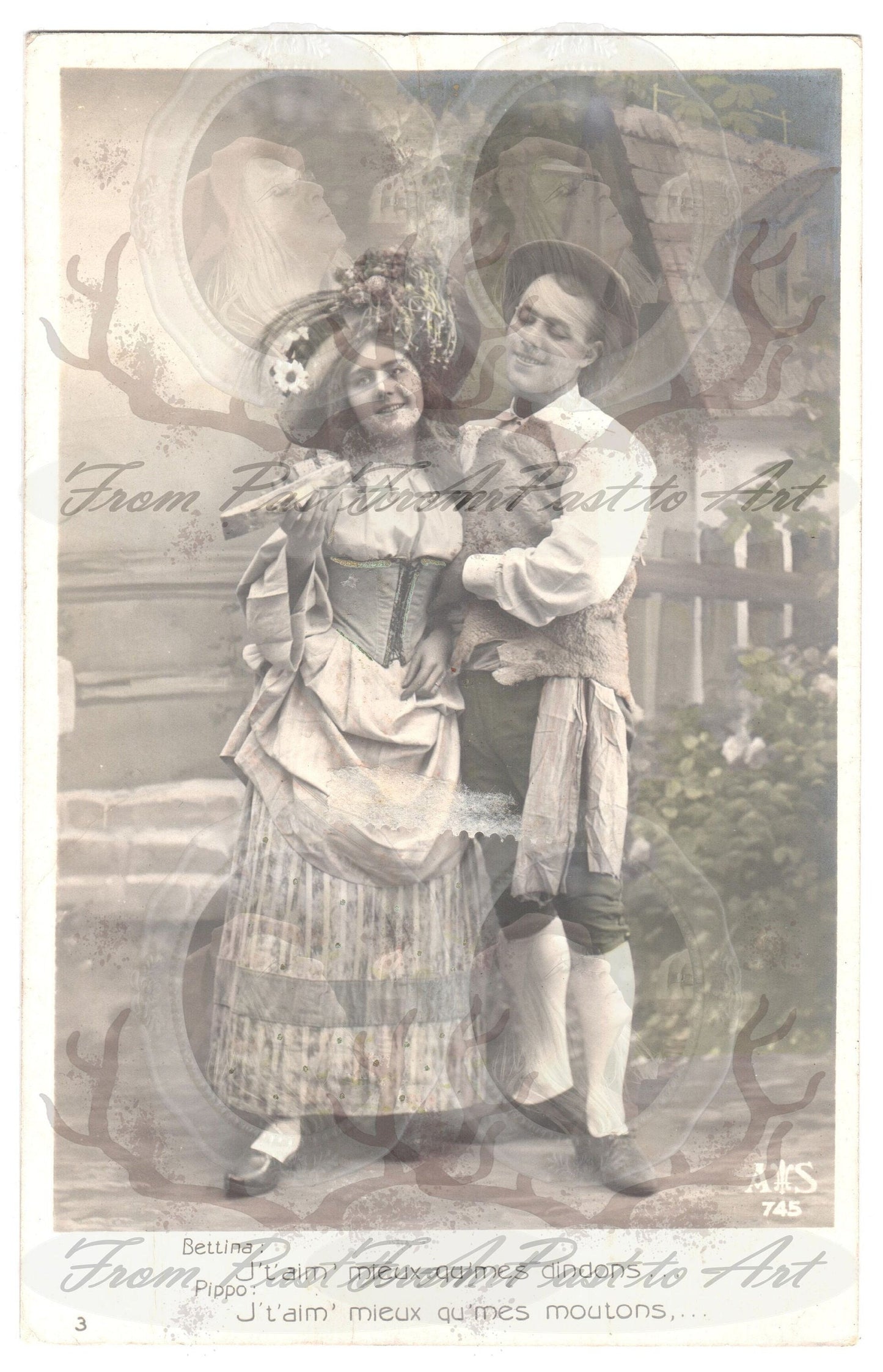 x 8 Authentic Vintage French Postcards - Handwritten Antique - Valentine Love Couples - 600dpi Scans - Out of Collection of more than 400 postcards