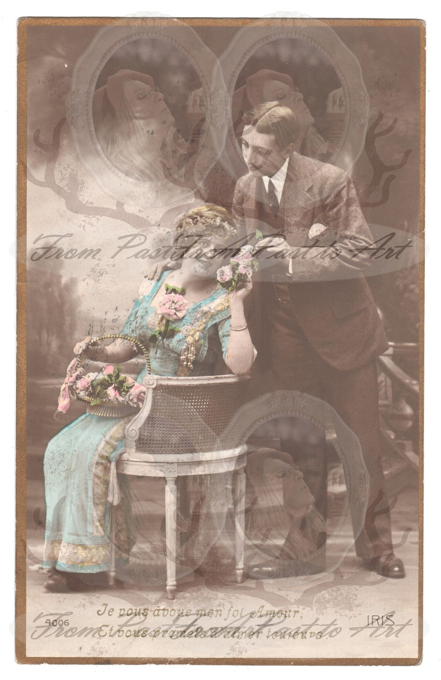 x 8 Authentic Vintage French Postcards - Handwritten Antique - Valentine Love Couples - 600dpi Scans - Out of Collection of more than 400 postcards