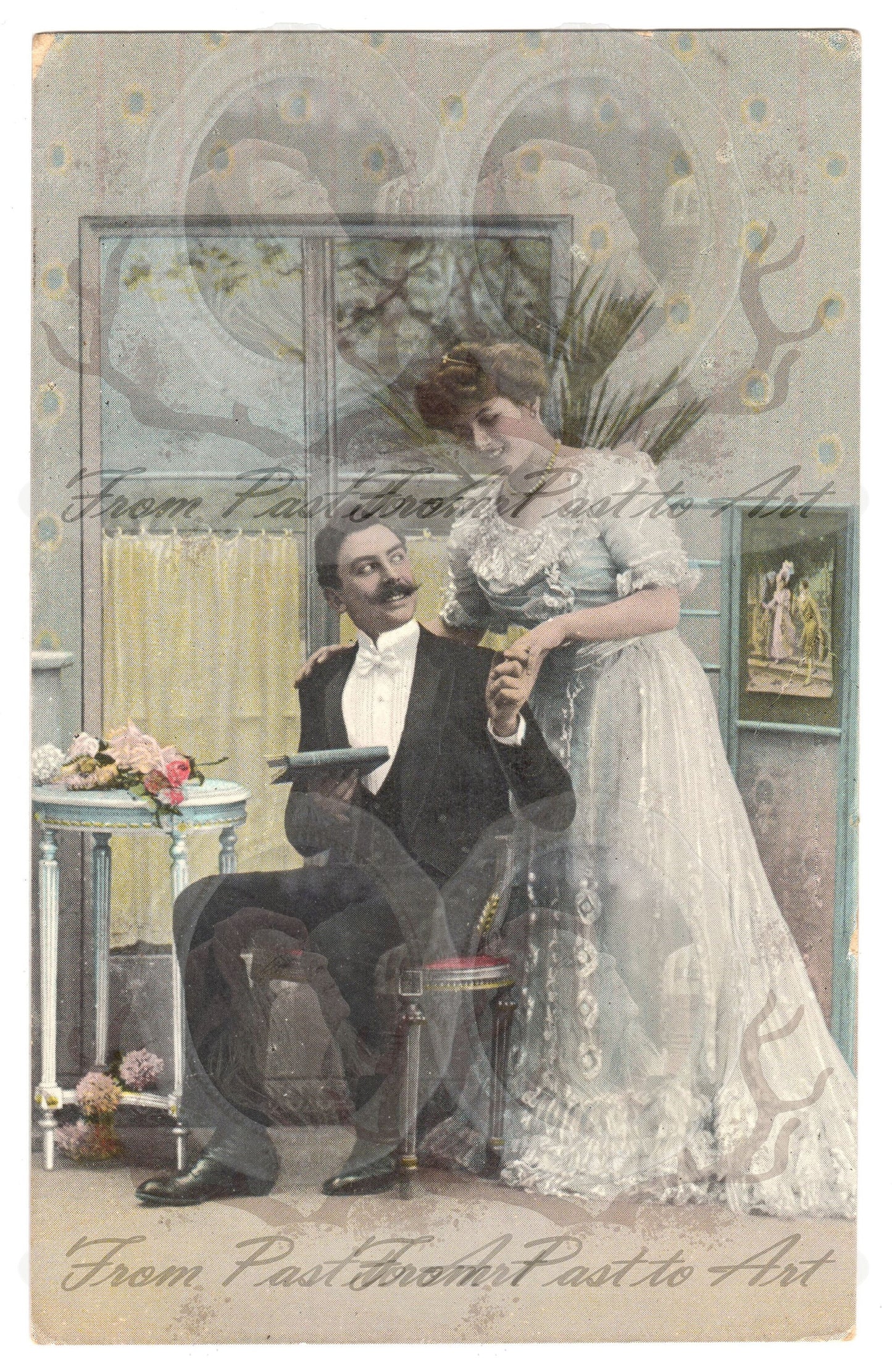x 8 Authentic Vintage French Postcards - Handwritten Antique - Valentine Love Couples - 600dpi Scans - Out of Collection of more than 400 postcards