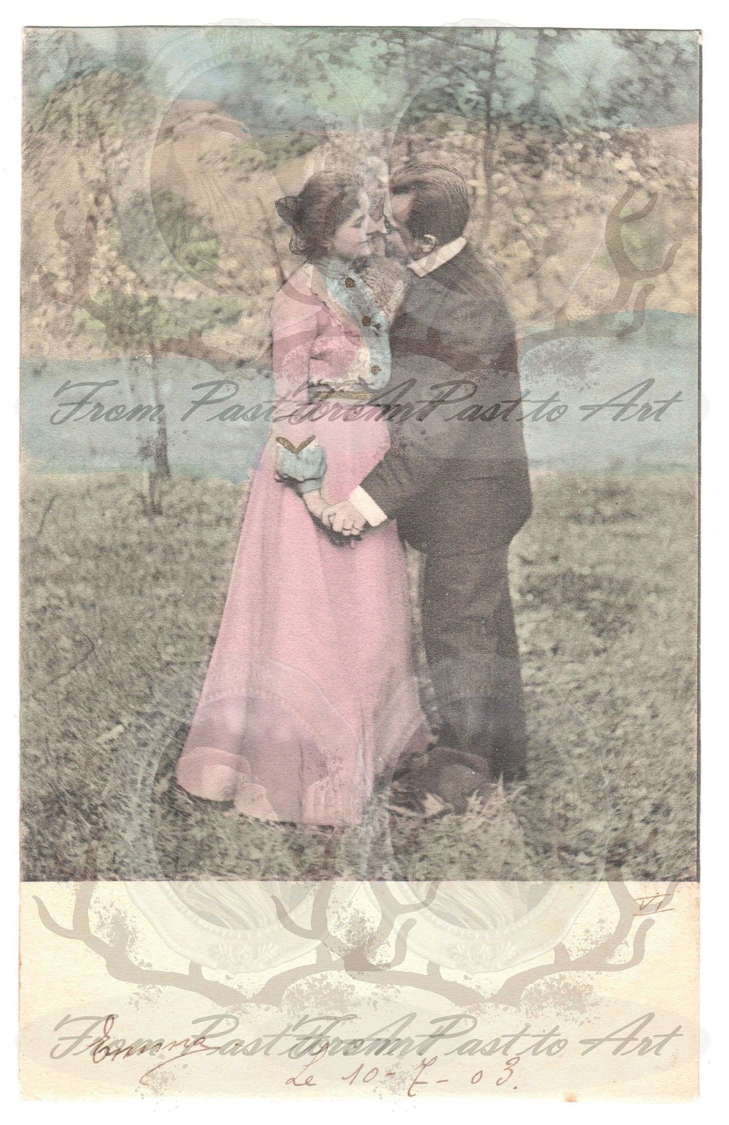 x 8 Authentic Vintage French Postcards - Handwritten Antique - Valentine Love Couples - 600dpi Scans - Out of Collection of more than 400 postcards