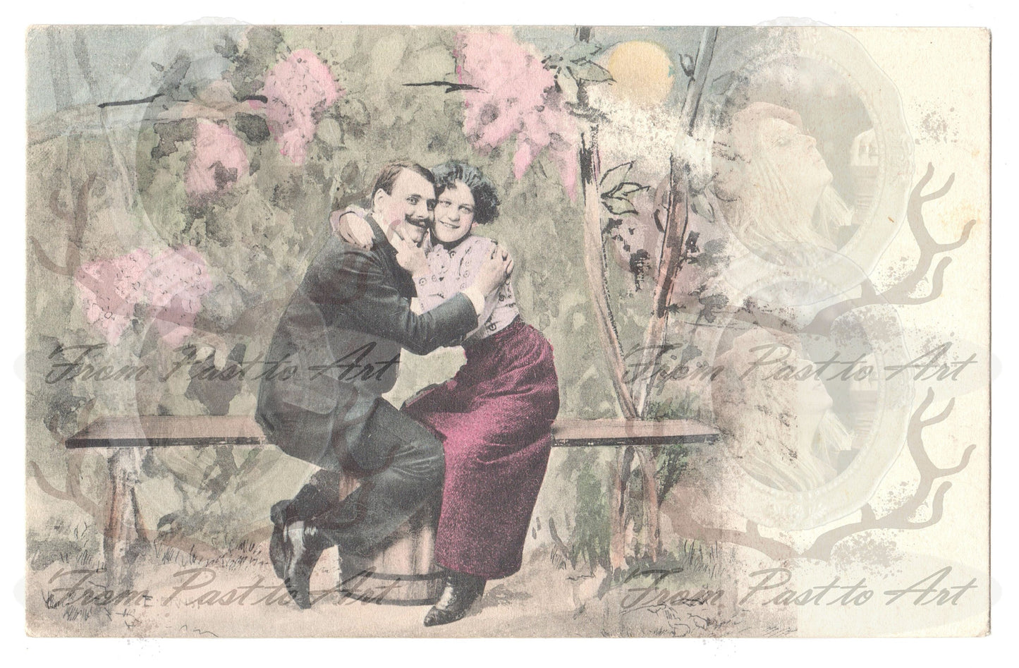 x 8 Authentic Vintage French Postcards - Handwritten Antique - Valentine Love Couples - 600dpi Scans - Out of Collection of more than 400 postcards