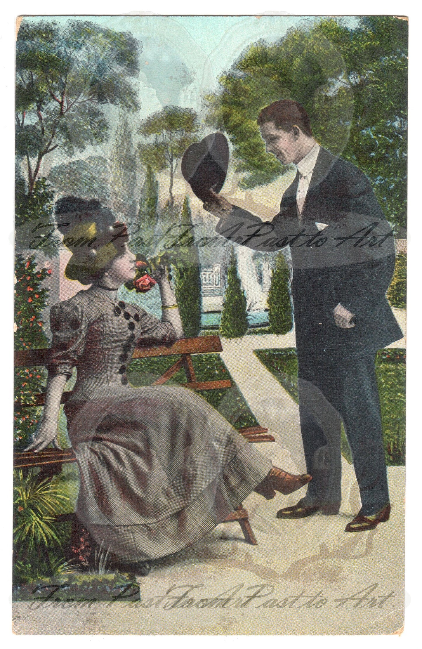 x 8 Authentic Vintage French Postcards - Handwritten Antique - Valentine Love Couples - 600dpi Scans - Out of Collection of more than 400 postcards