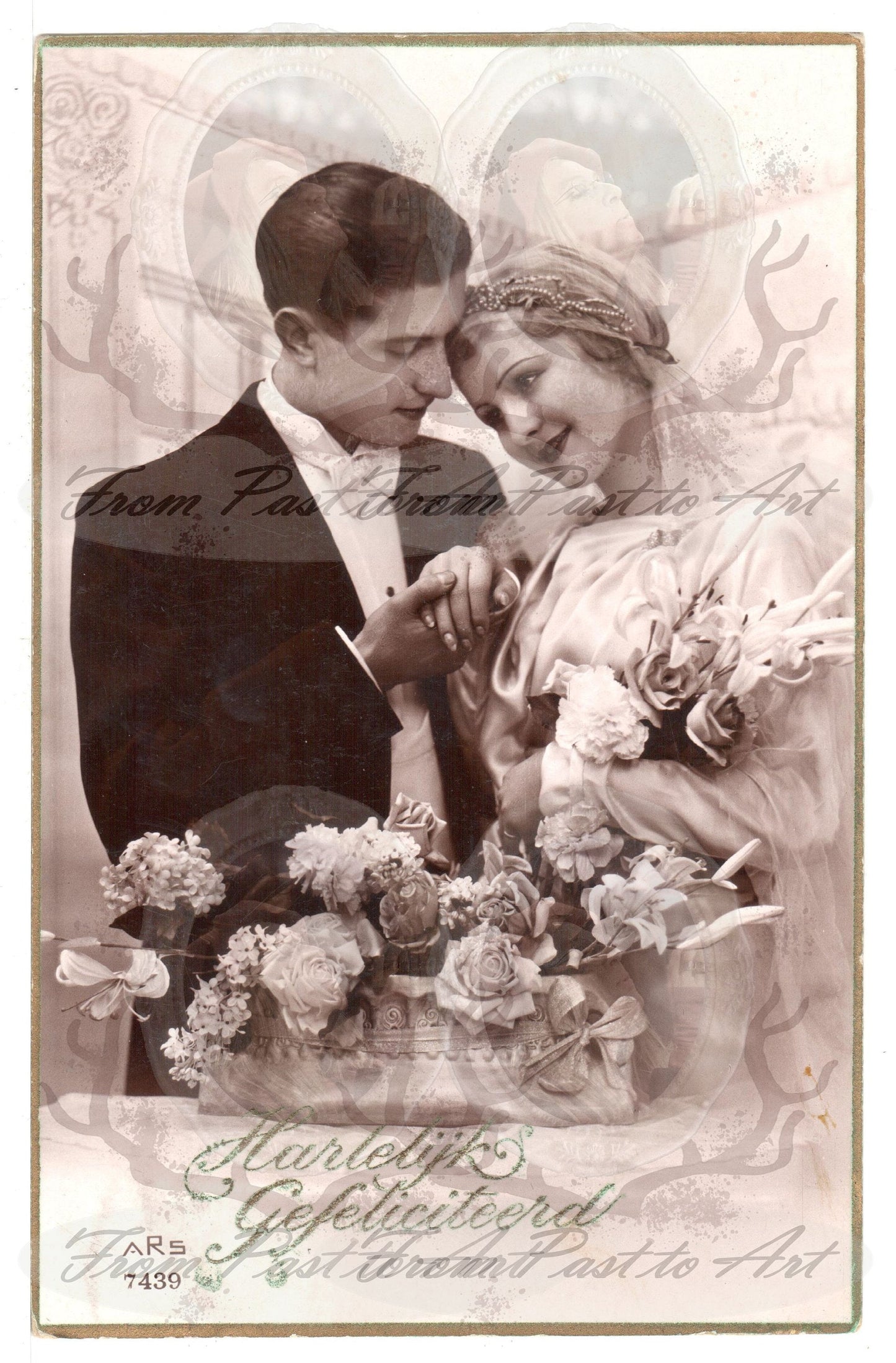 x 8 Authentic Vintage French Postcards - Handwritten Antique - Valentine Love Couples - 600dpi Scans - Out of Collection of more than 400 postcards