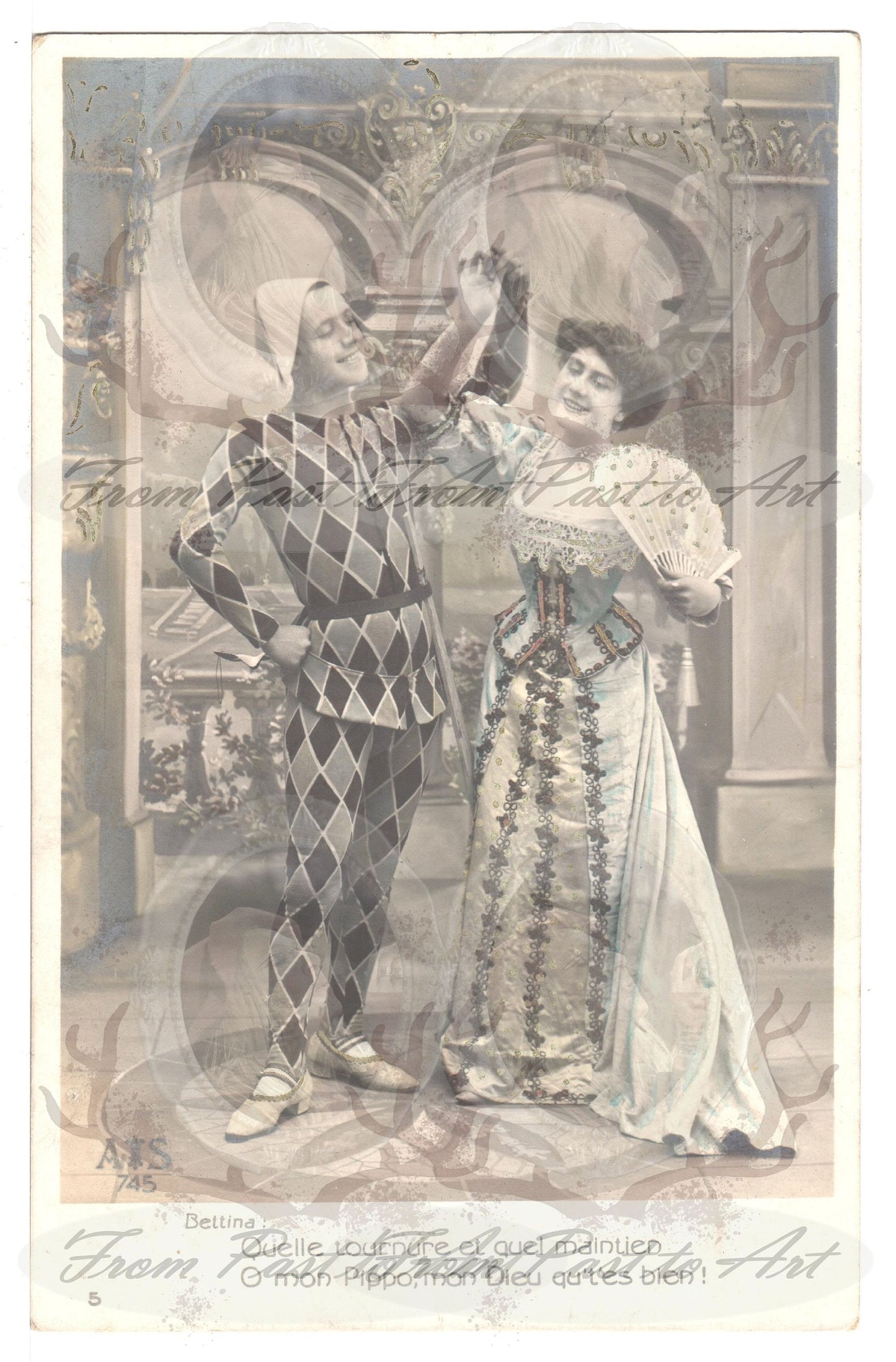 x 8 Authentic Vintage French Postcards - Handwritten Antique - Valentine Love Couples - 600dpi Scans - Out of Collection of more than 400 postcards