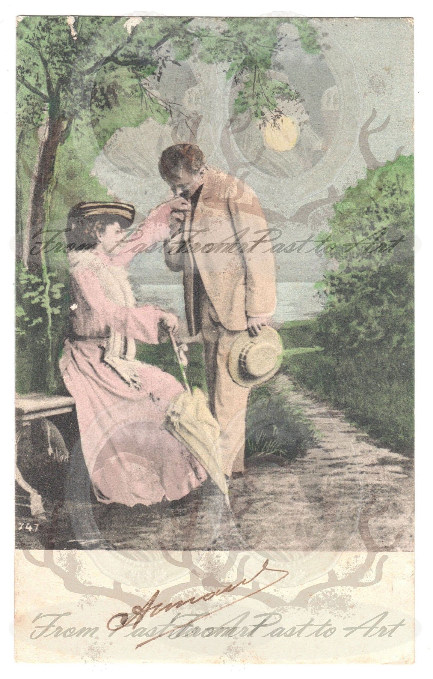 x 8 Authentic Vintage French Postcards - Handwritten Antique - Valentine Love Couples - 600dpi Scans - Out of Collection of more than 400 postcards