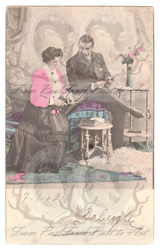 x 8 Authentic Vintage French Postcards - Handwritten Antique - Valentine Love Couples - 600dpi Scans - Out of Collection of more than 400 postcards