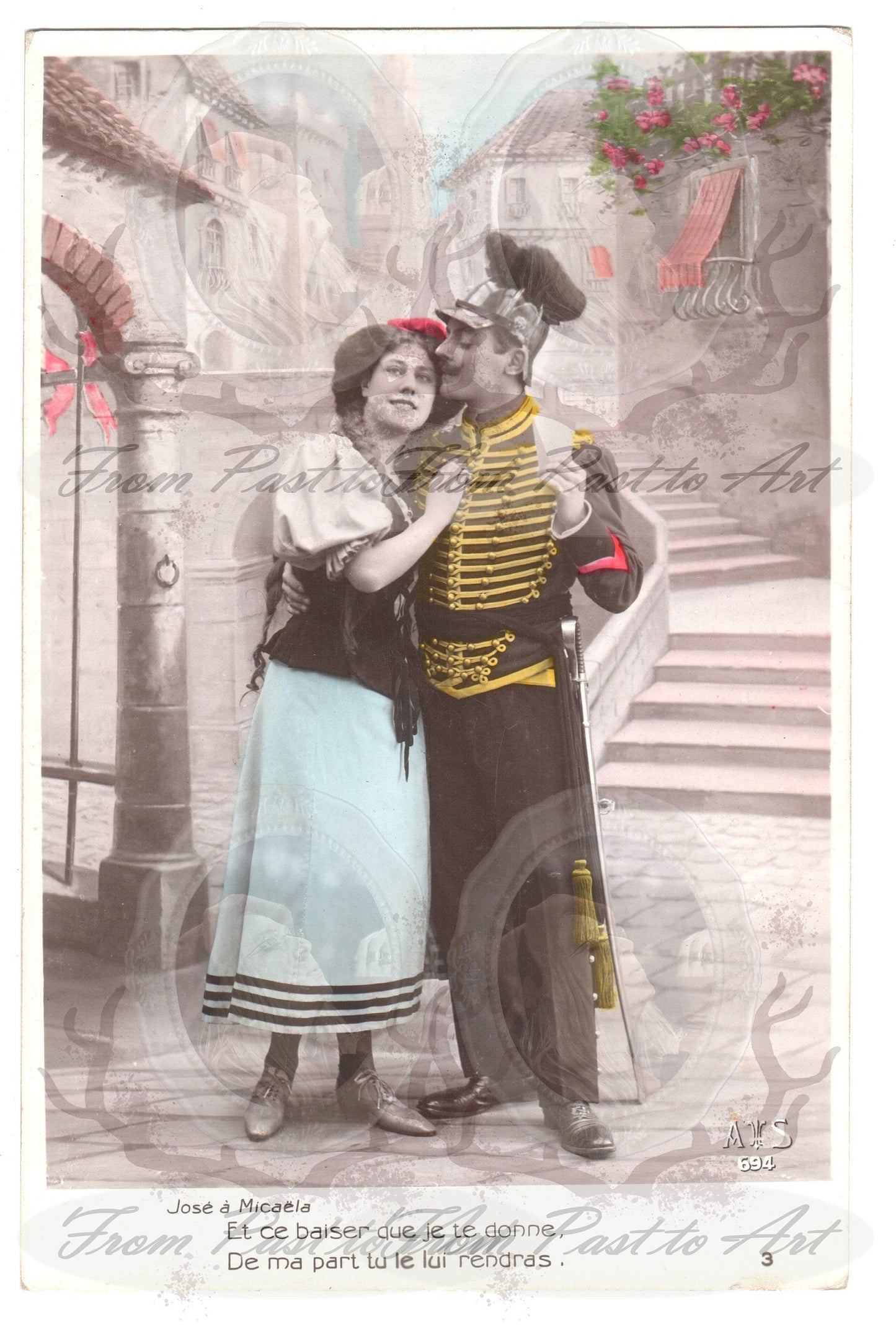 x 8 Authentic Vintage French, Spanish, Wallon Postcards - Love-Couples-Handwritten Antique - 600dpi Scans - Out of Collection of more than 400 postcards